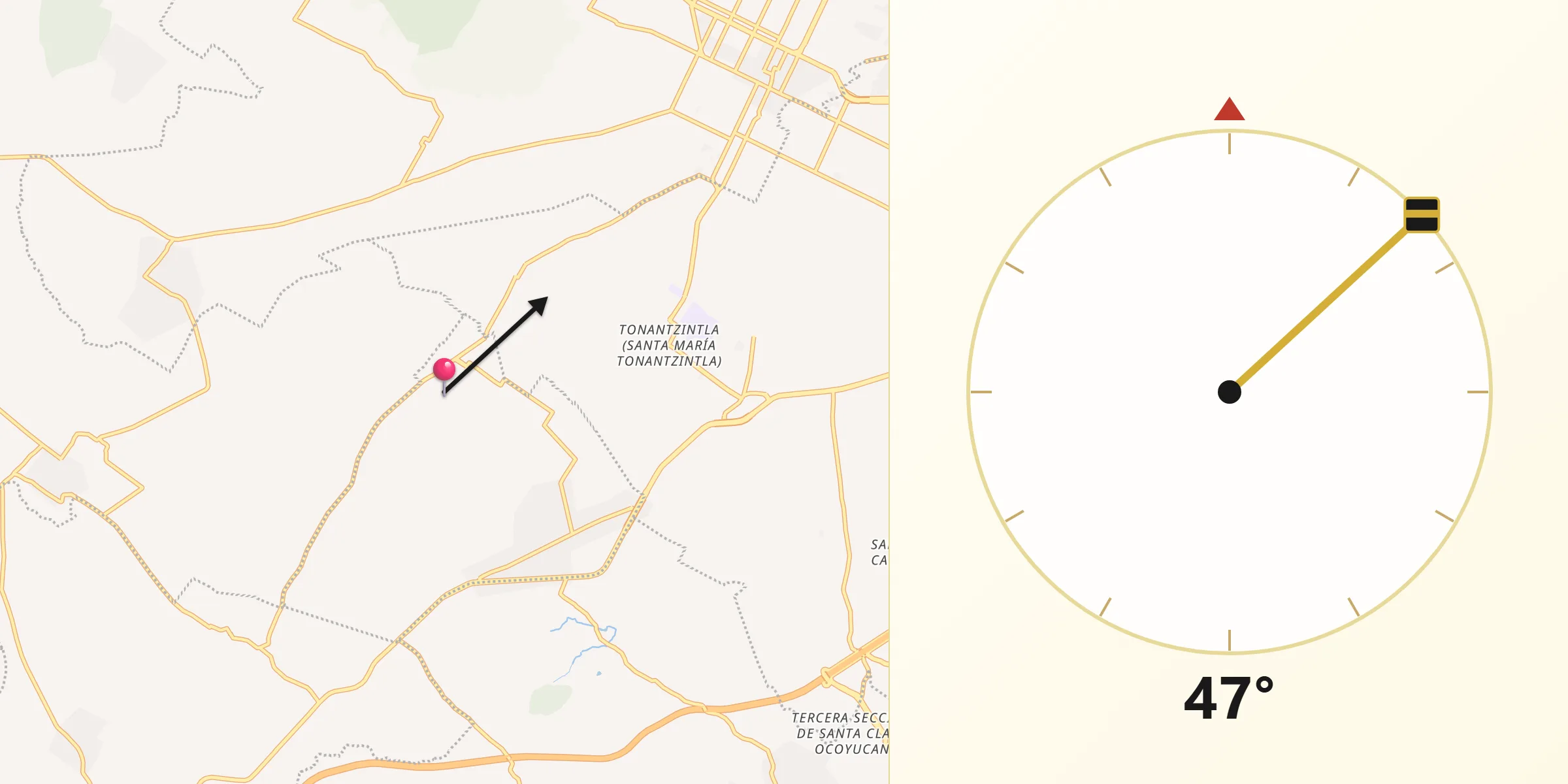 Dirección de la Qibla desde San Gregorio Atzompa