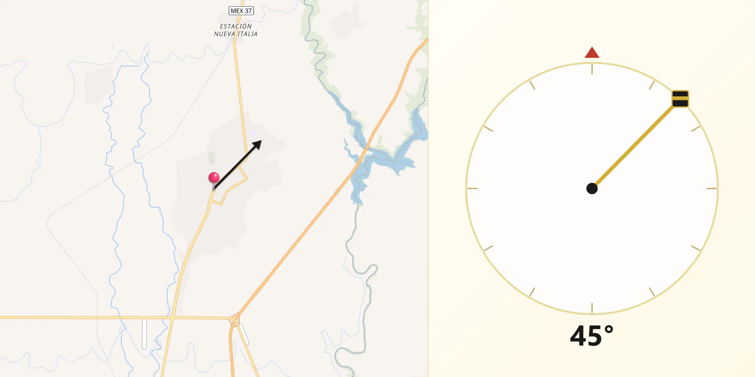 Dirección de la Qibla desde Nueva Italia de Ruiz