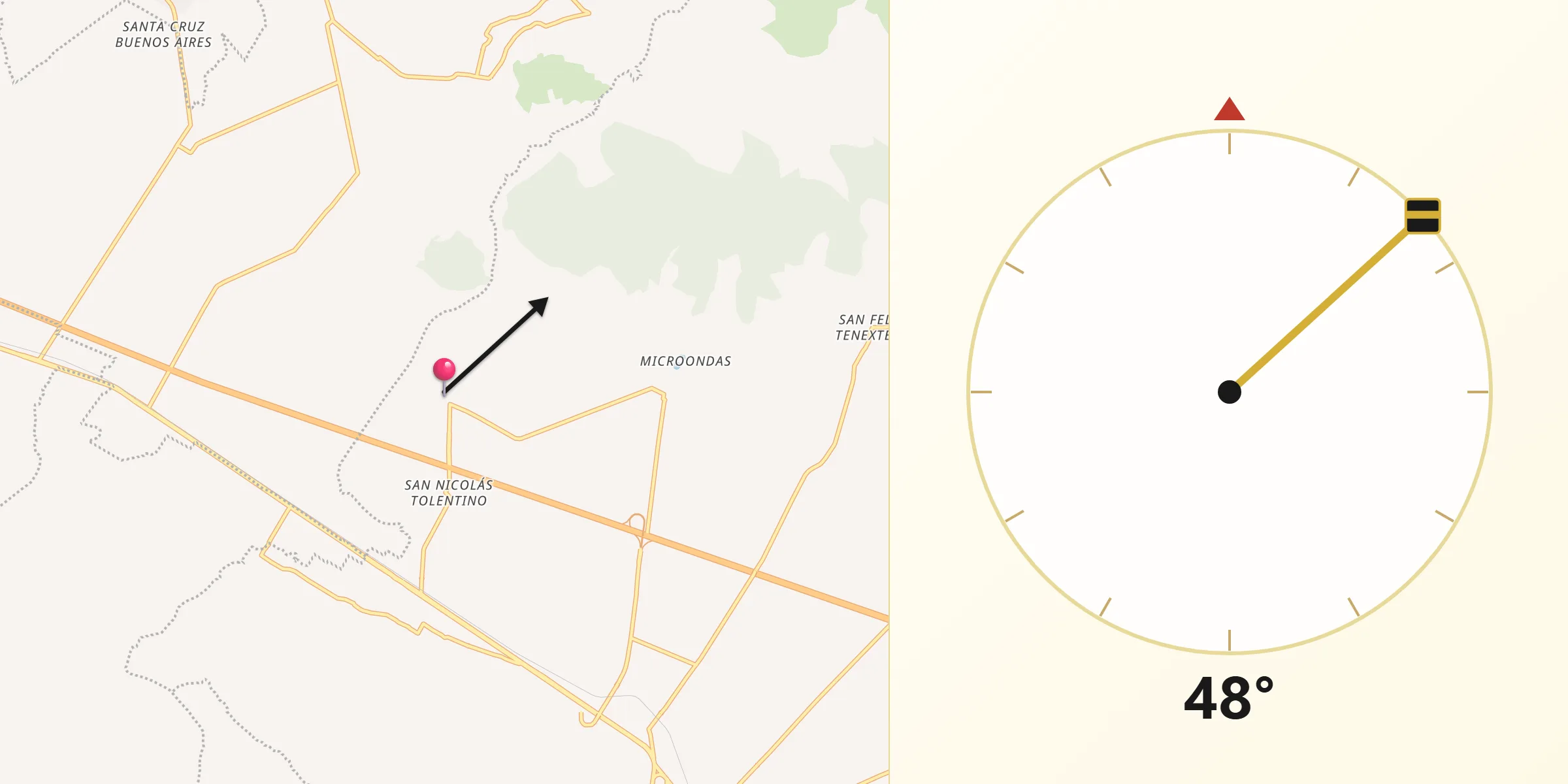 Dirección de la Qibla desde San Bartolomé Hueyapan