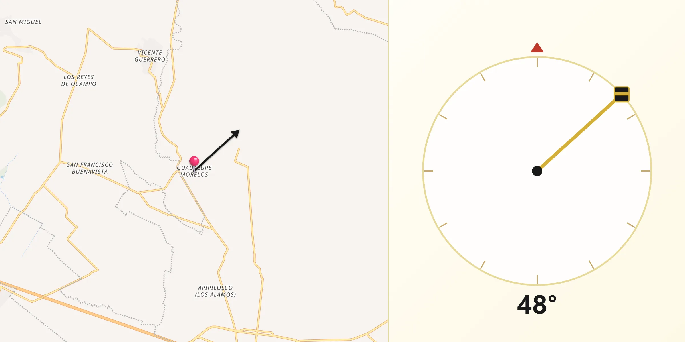 Dirección de la Qibla desde Guadalupe Morelos