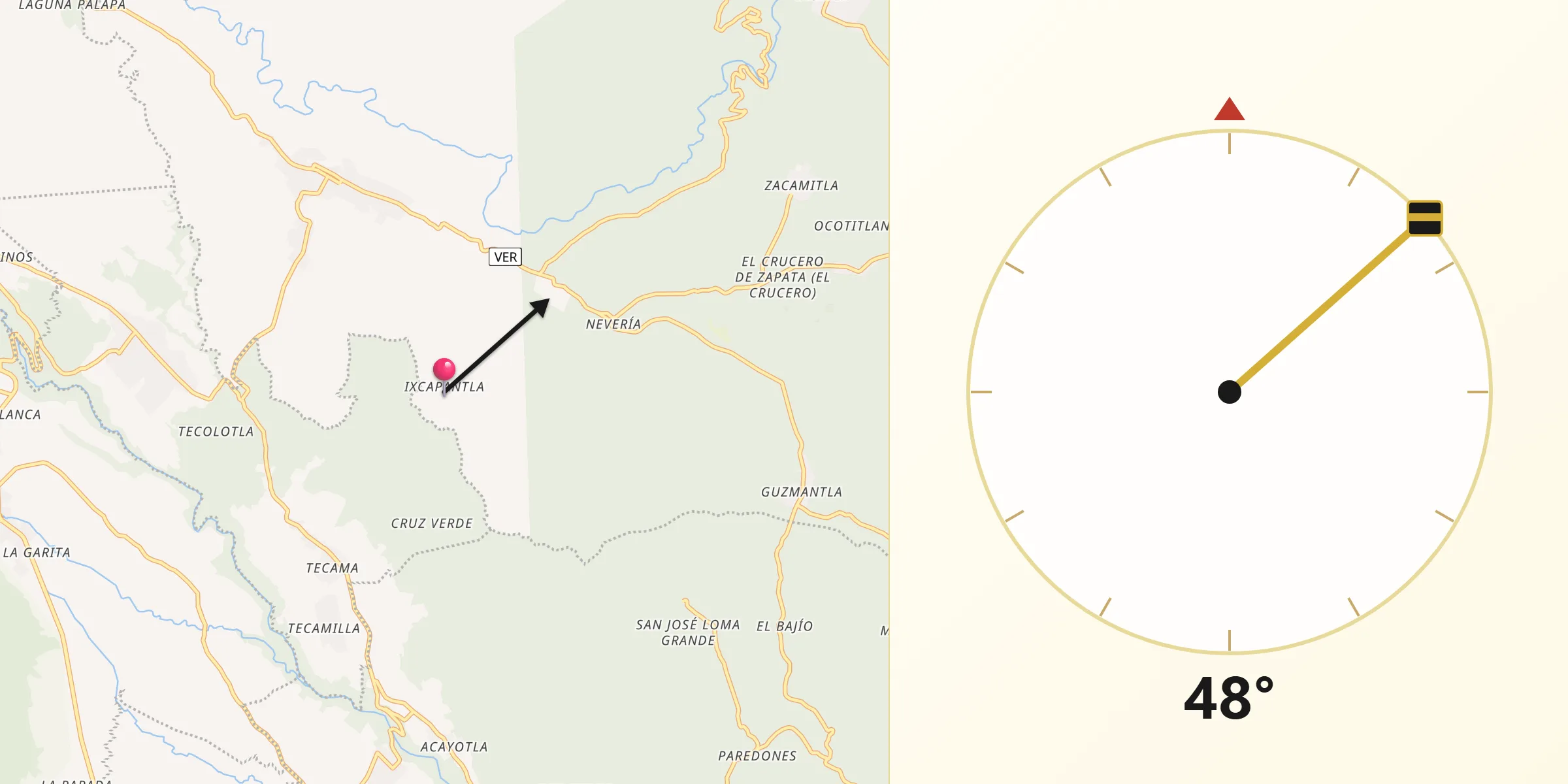 Dirección de la Qibla desde Ixcapantla