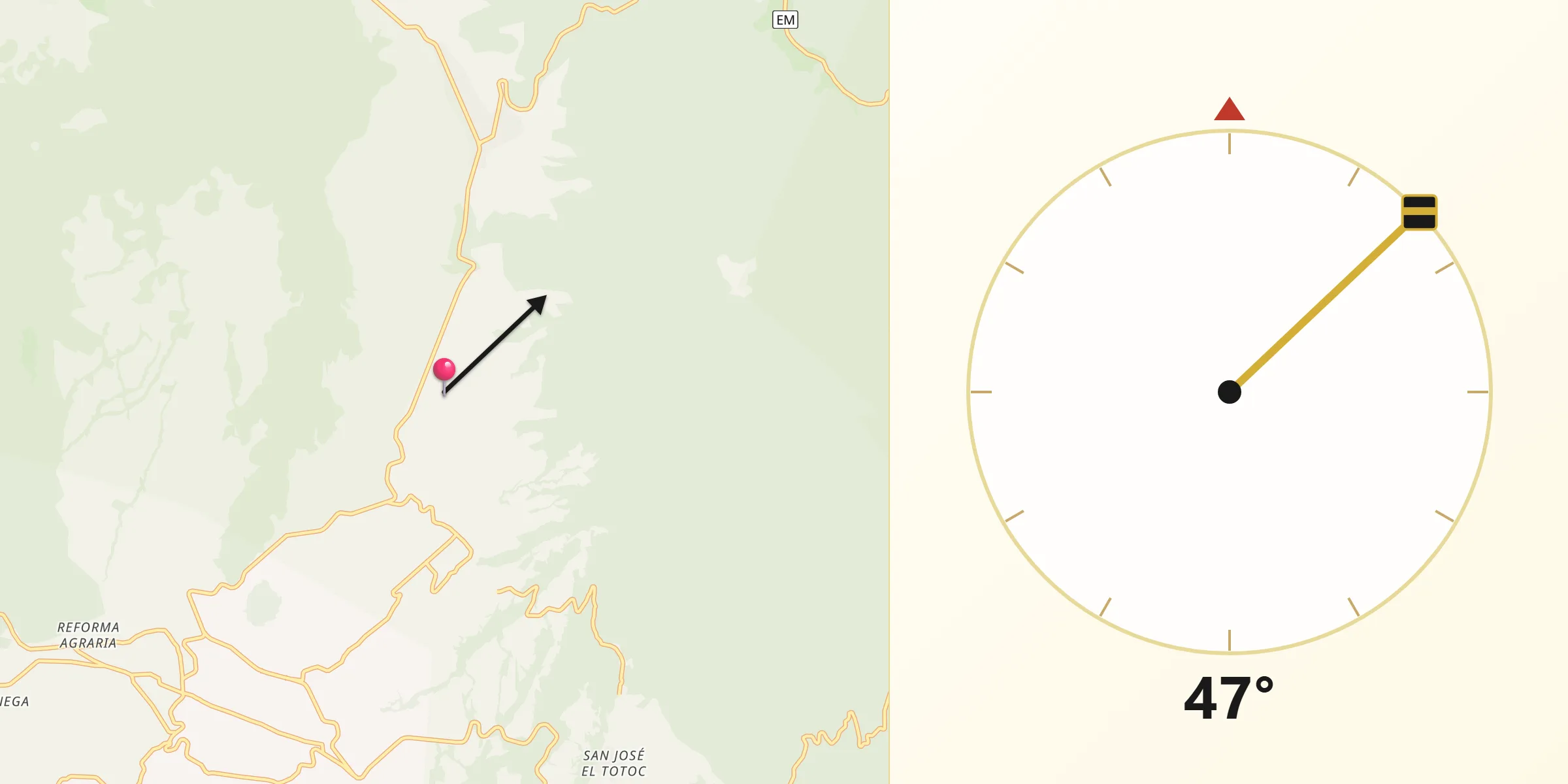 Dirección de la Qibla desde Santa Lucía