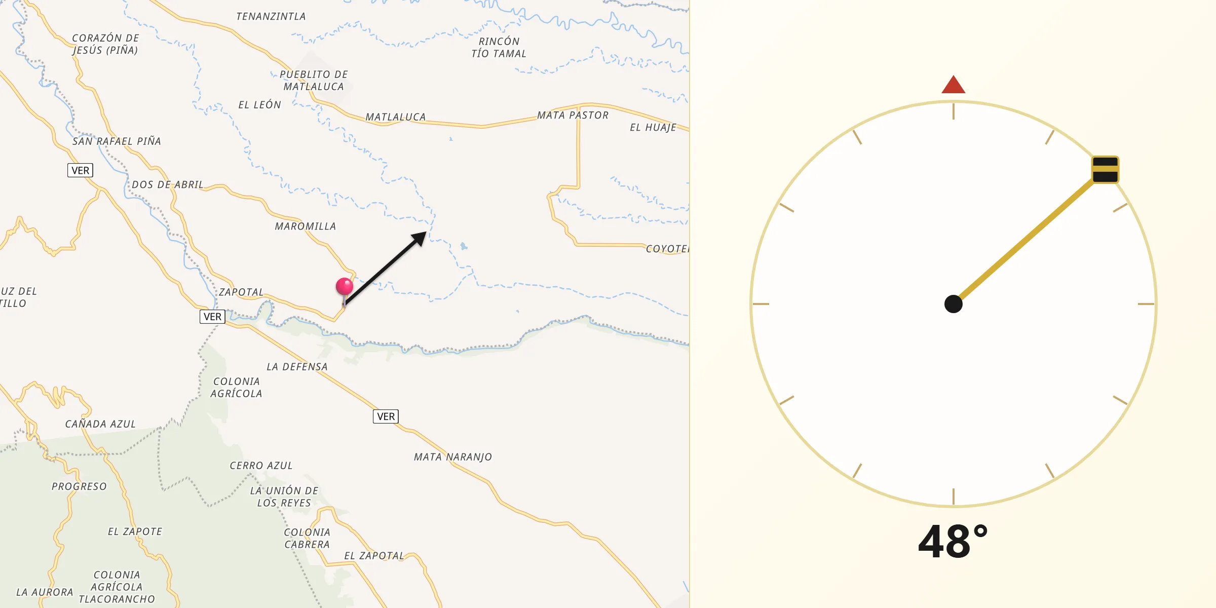 Dirección de la Qibla desde Ejido la Piña (Maromilla)