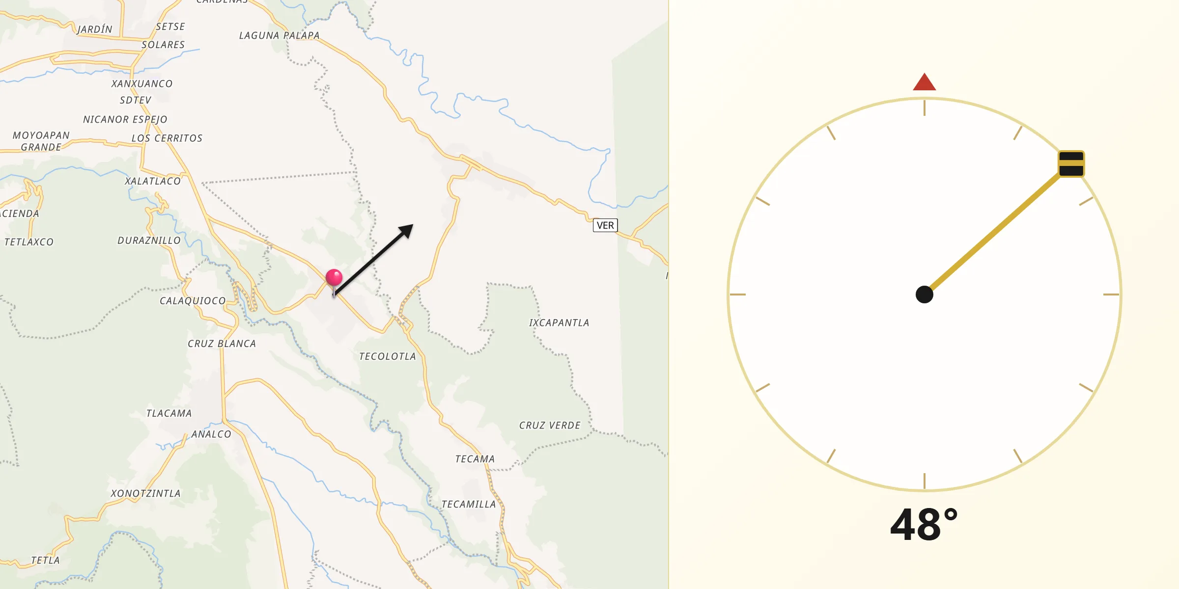 Dirección de la Qibla desde Tomatlán