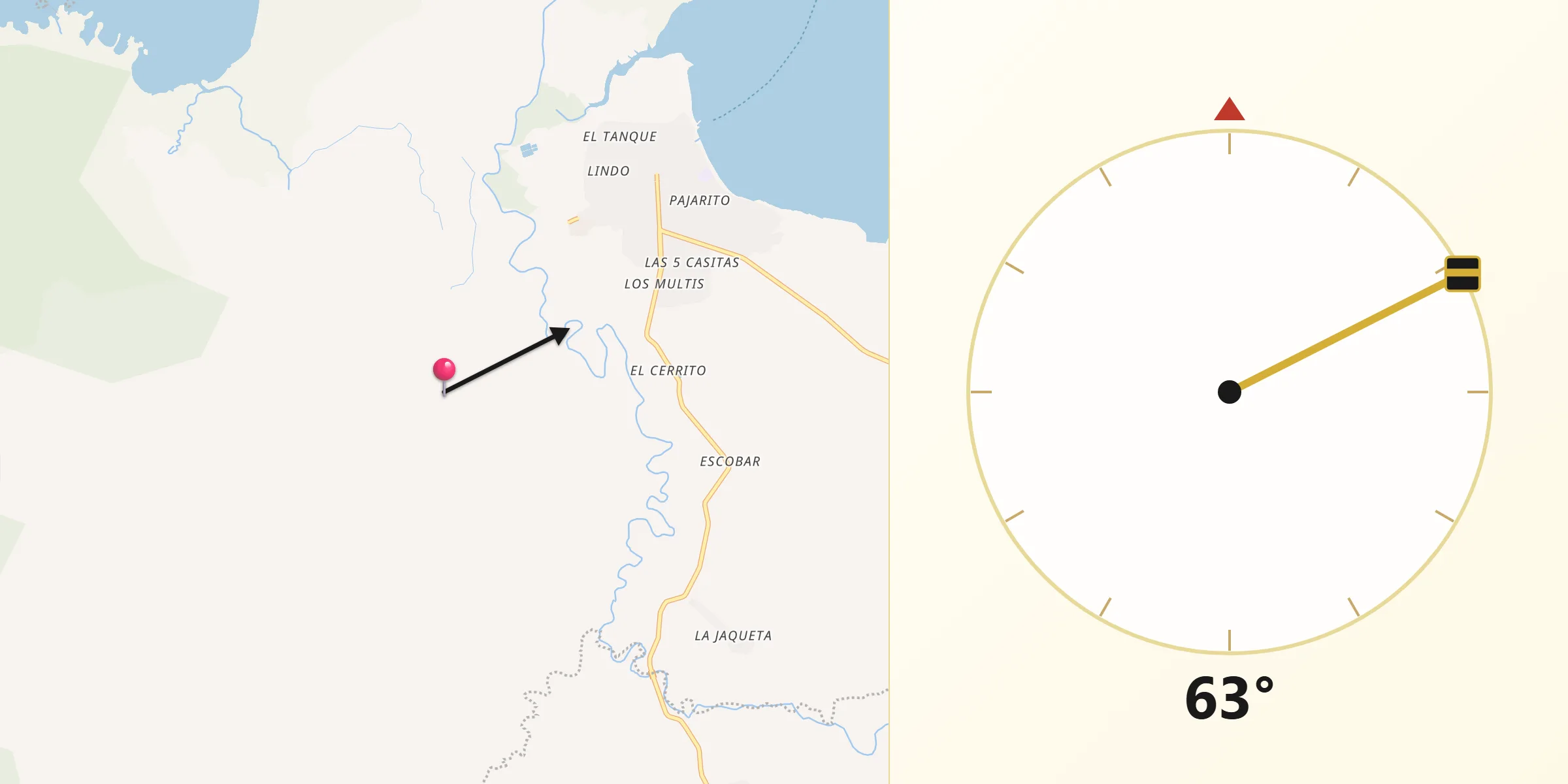 Dirección de la Qibla desde Sabana de la Mar
