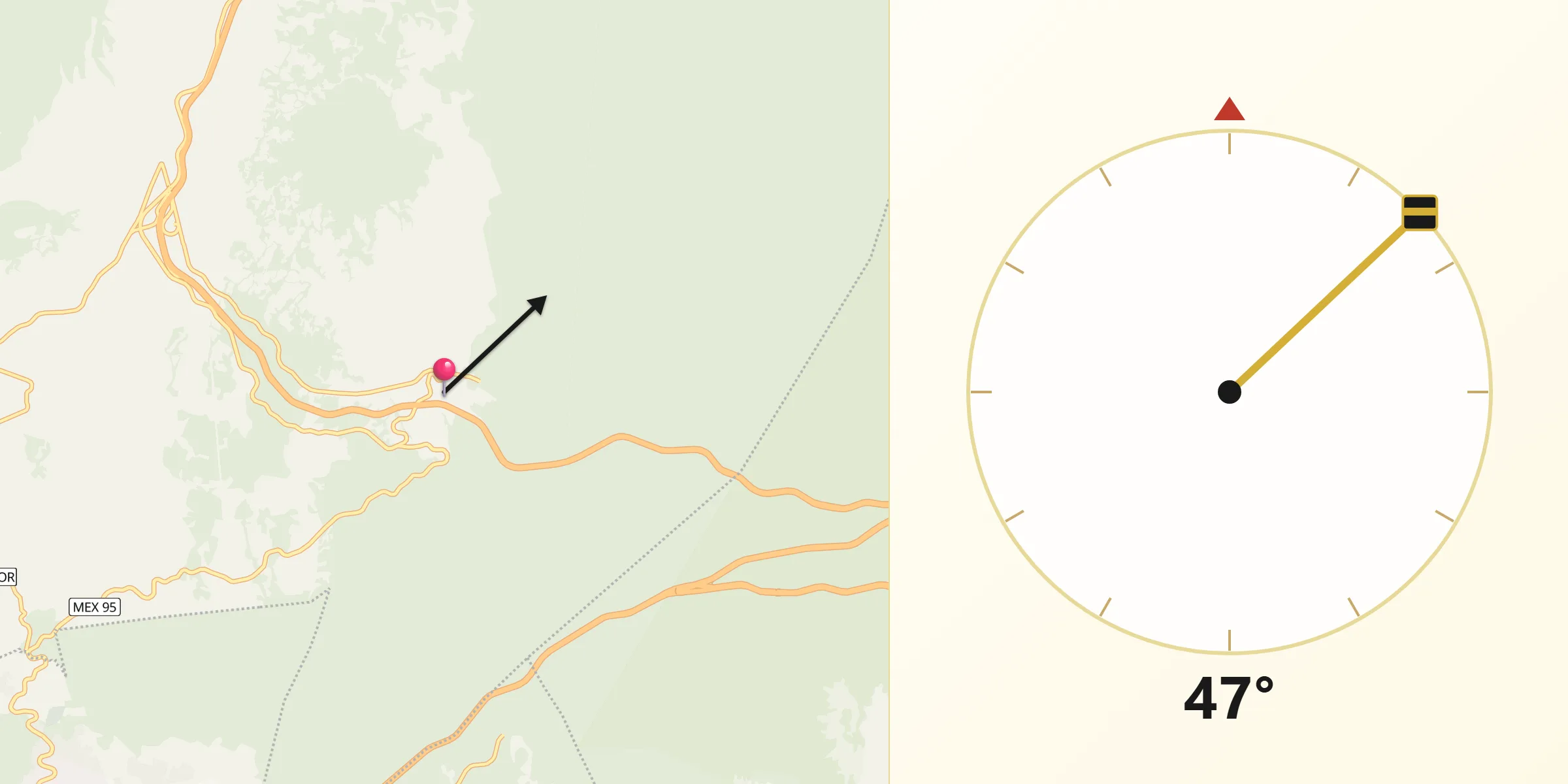 Dirección de la Qibla desde Coajomulco