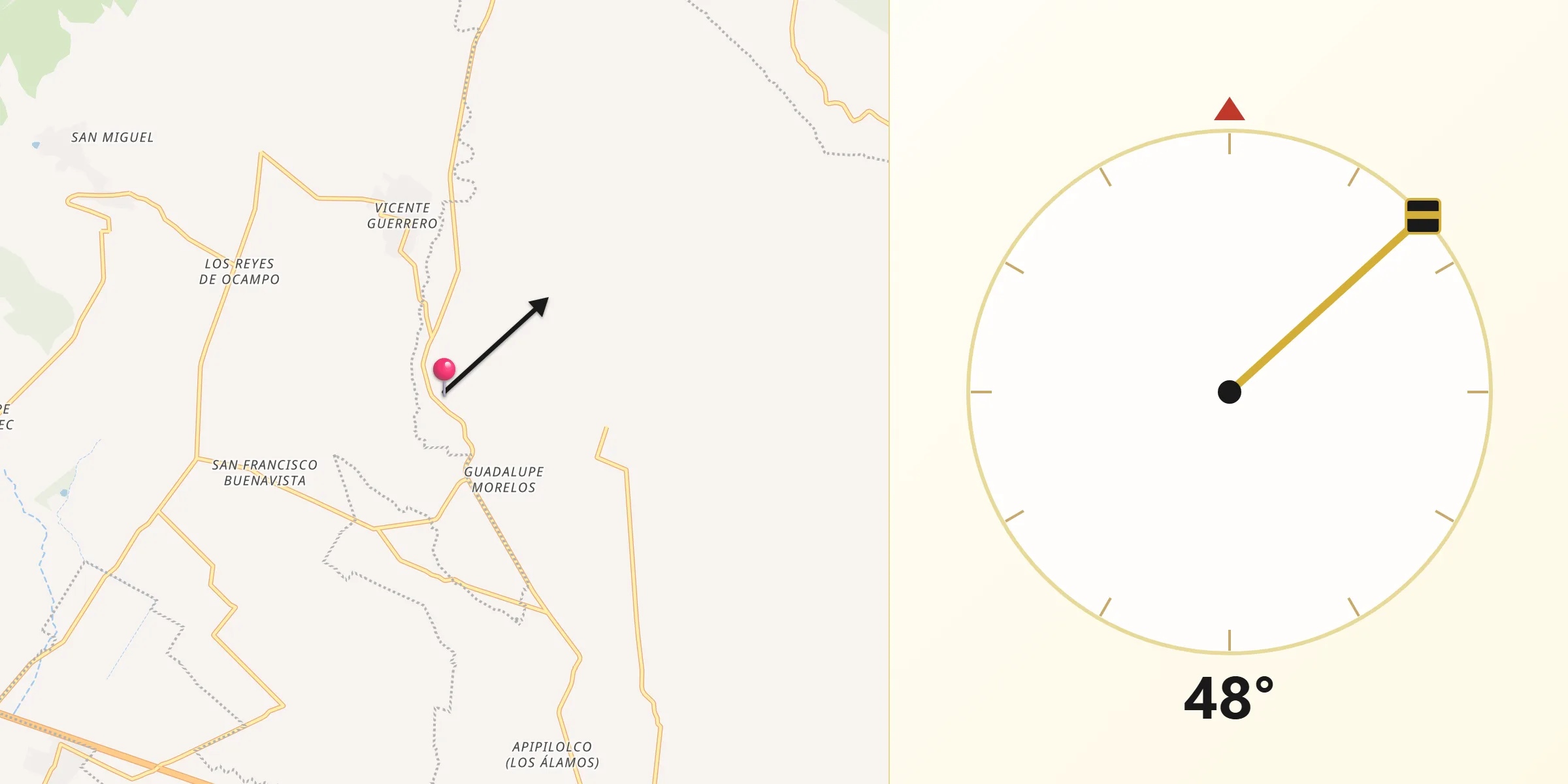 Dirección de la Qibla desde Carmen Serdán