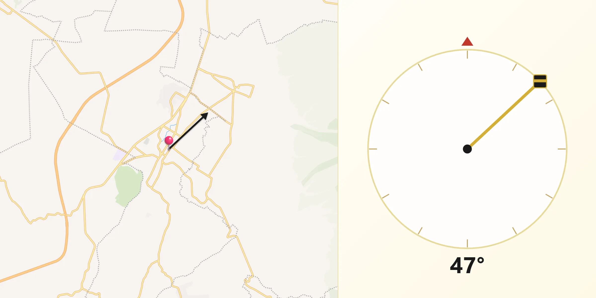 Dirección de la Qibla desde Ozumba de Alzate