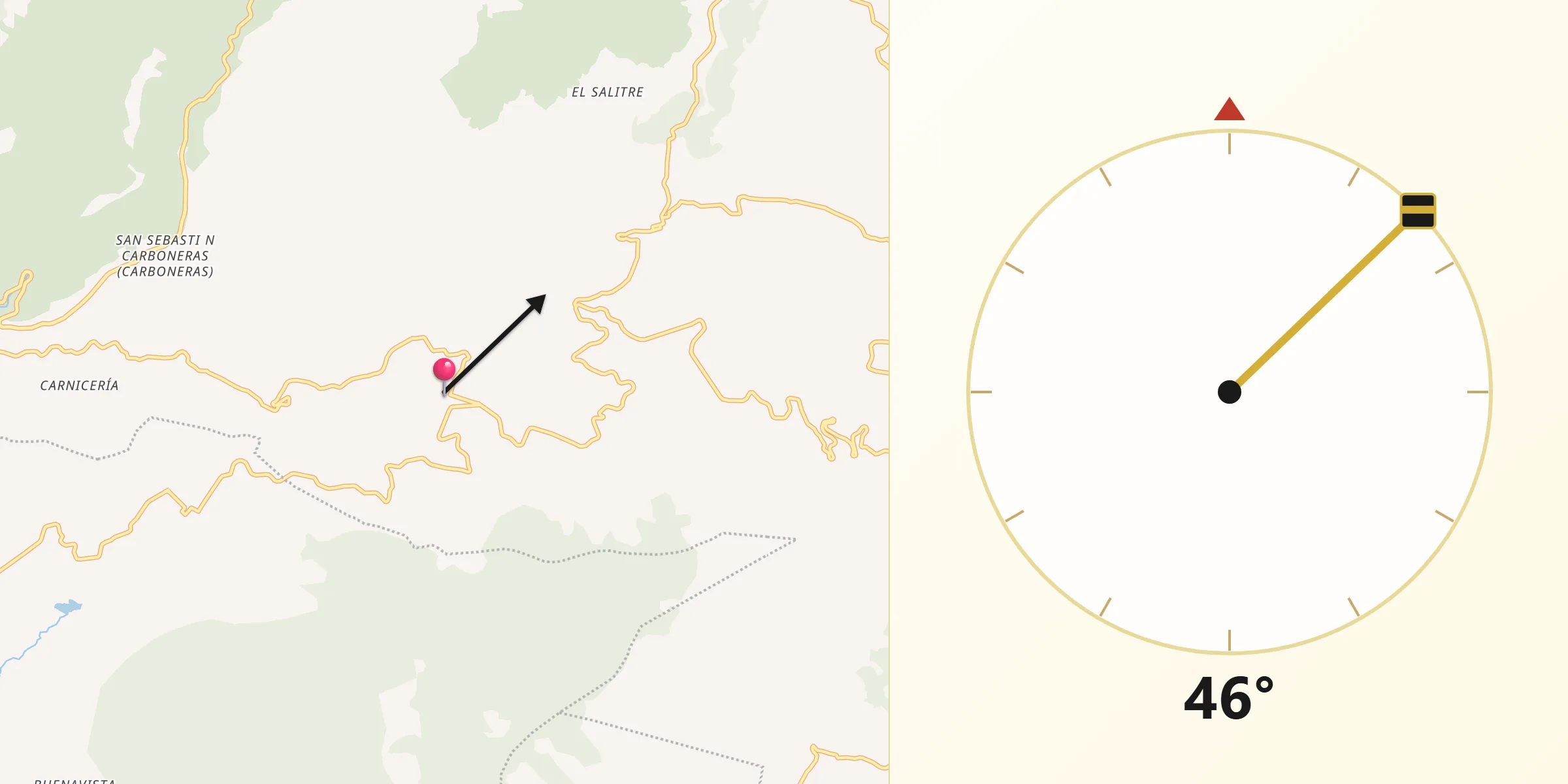 Dirección de la Qibla desde San Andrés de los Gama