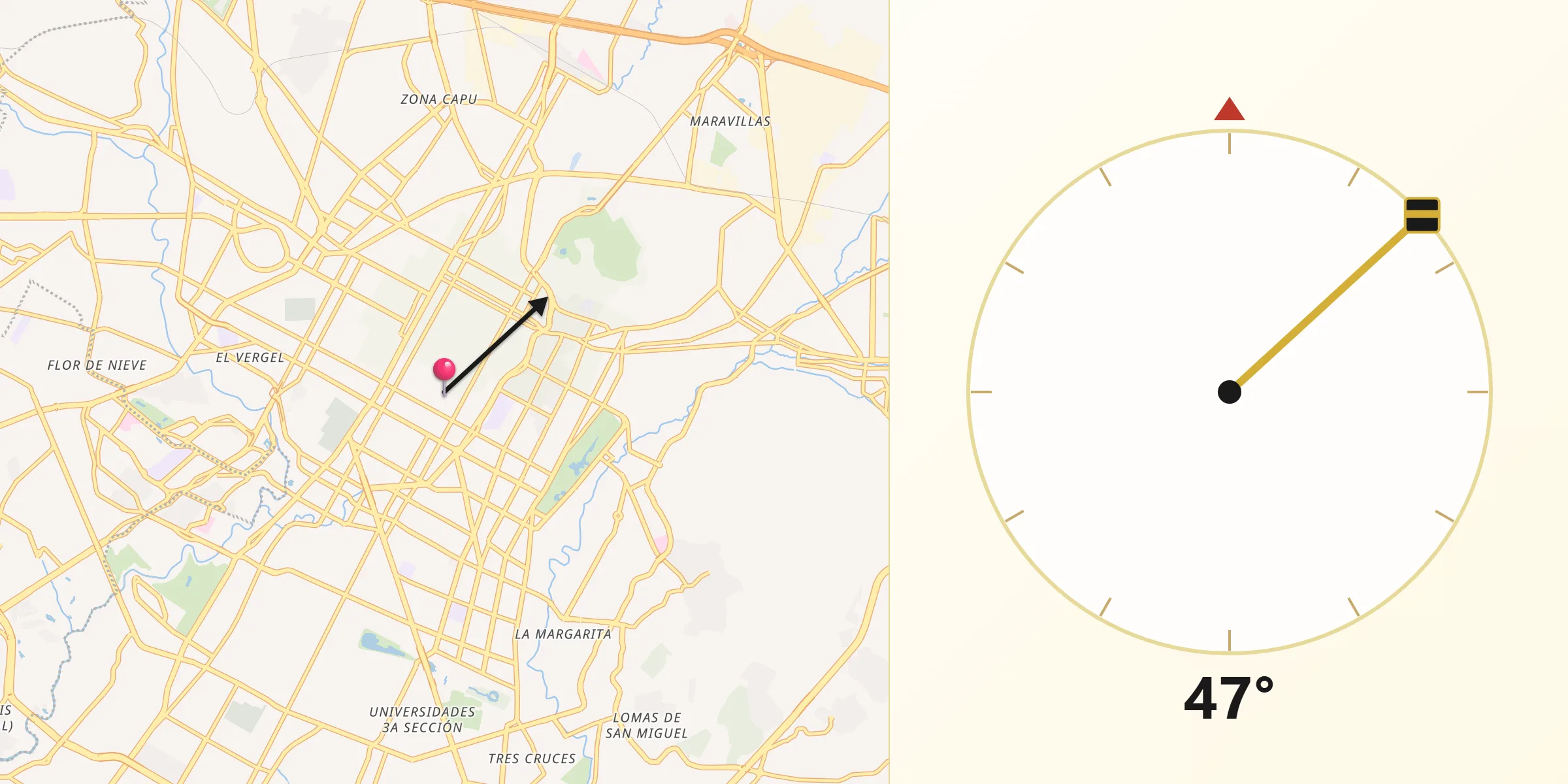 Dirección de la Qibla desde Puebla