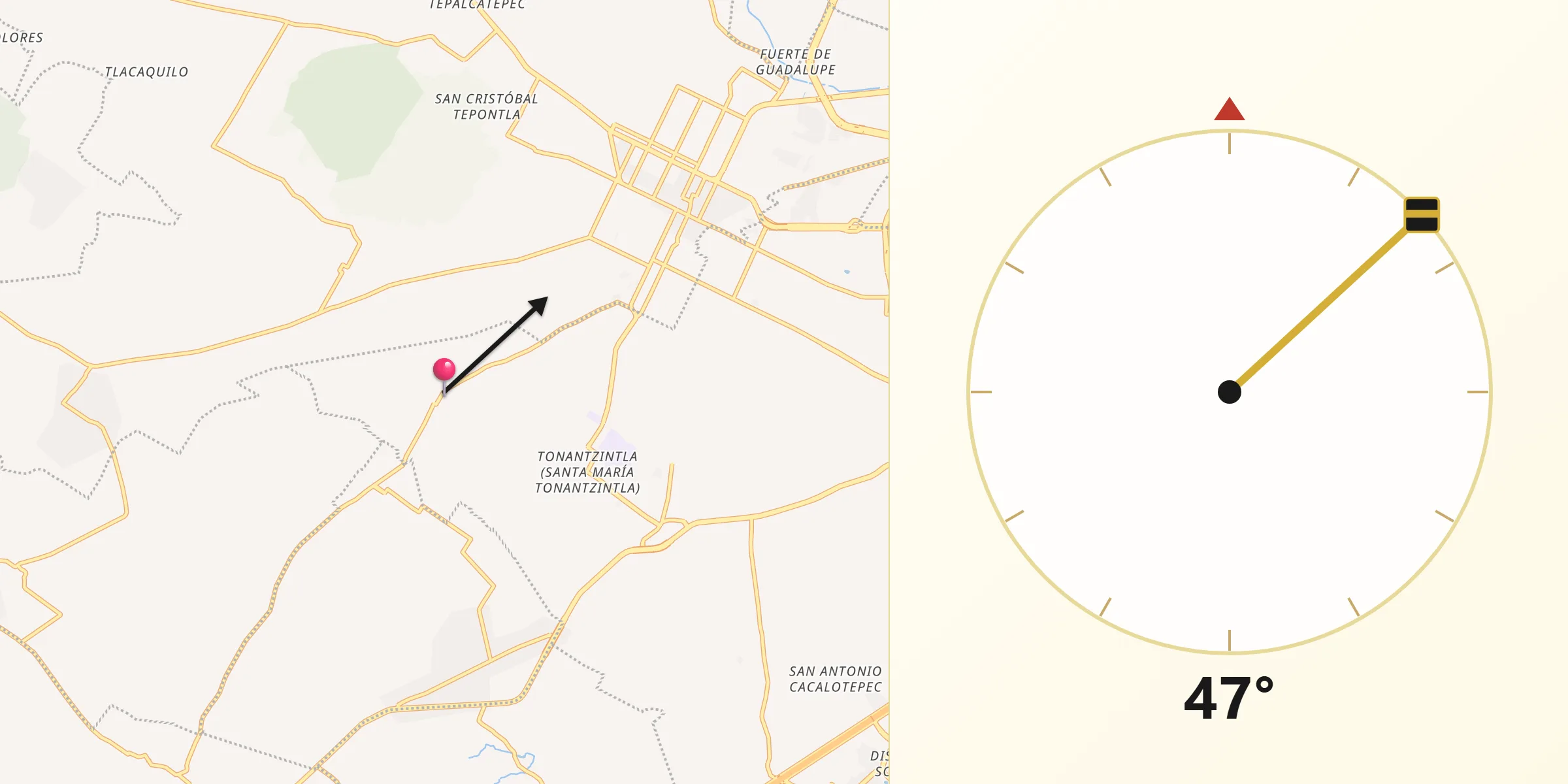 Dirección de la Qibla desde San Luis Tehuiloyocan