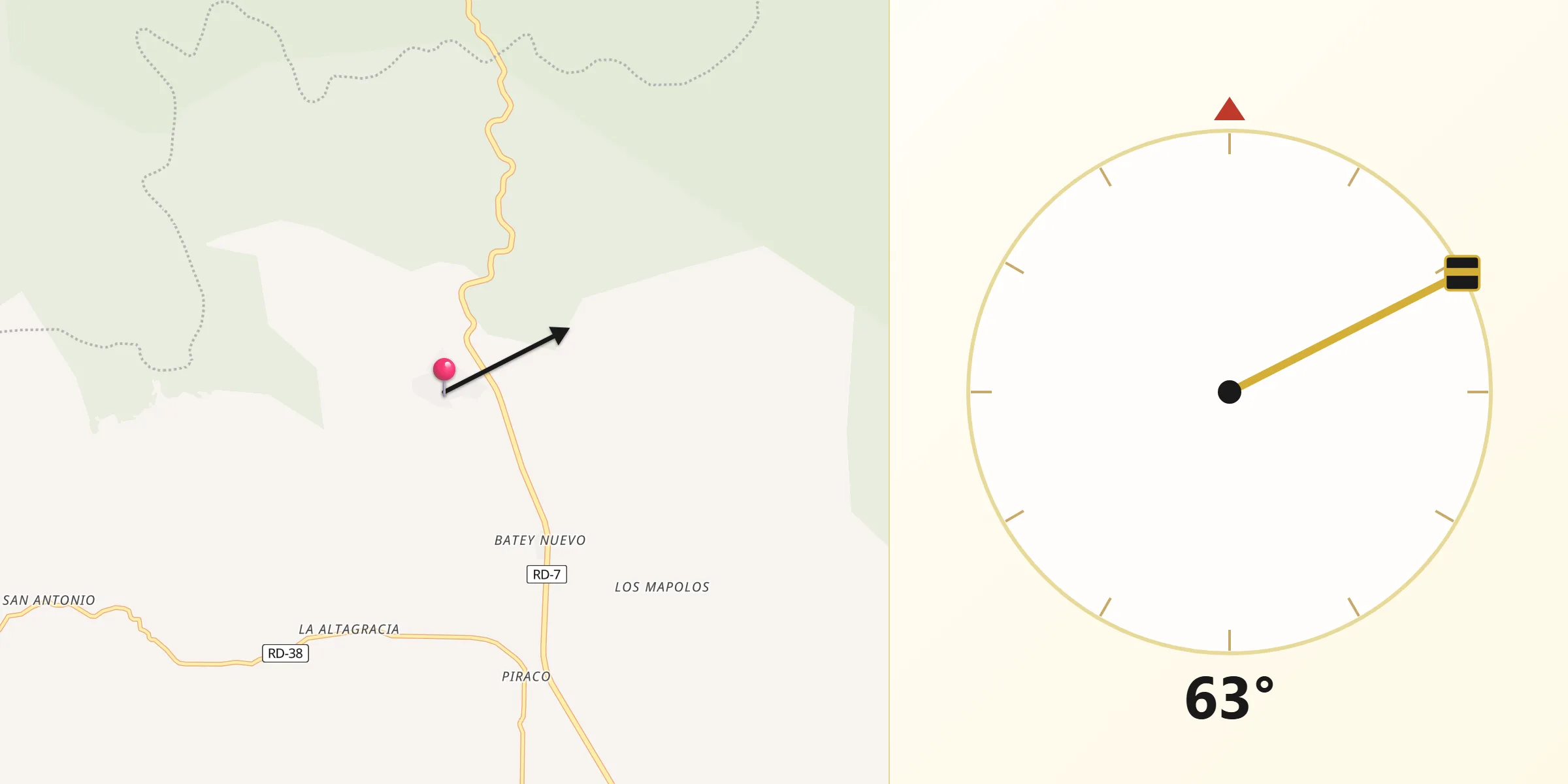 Dirección de la Qibla desde Majagual