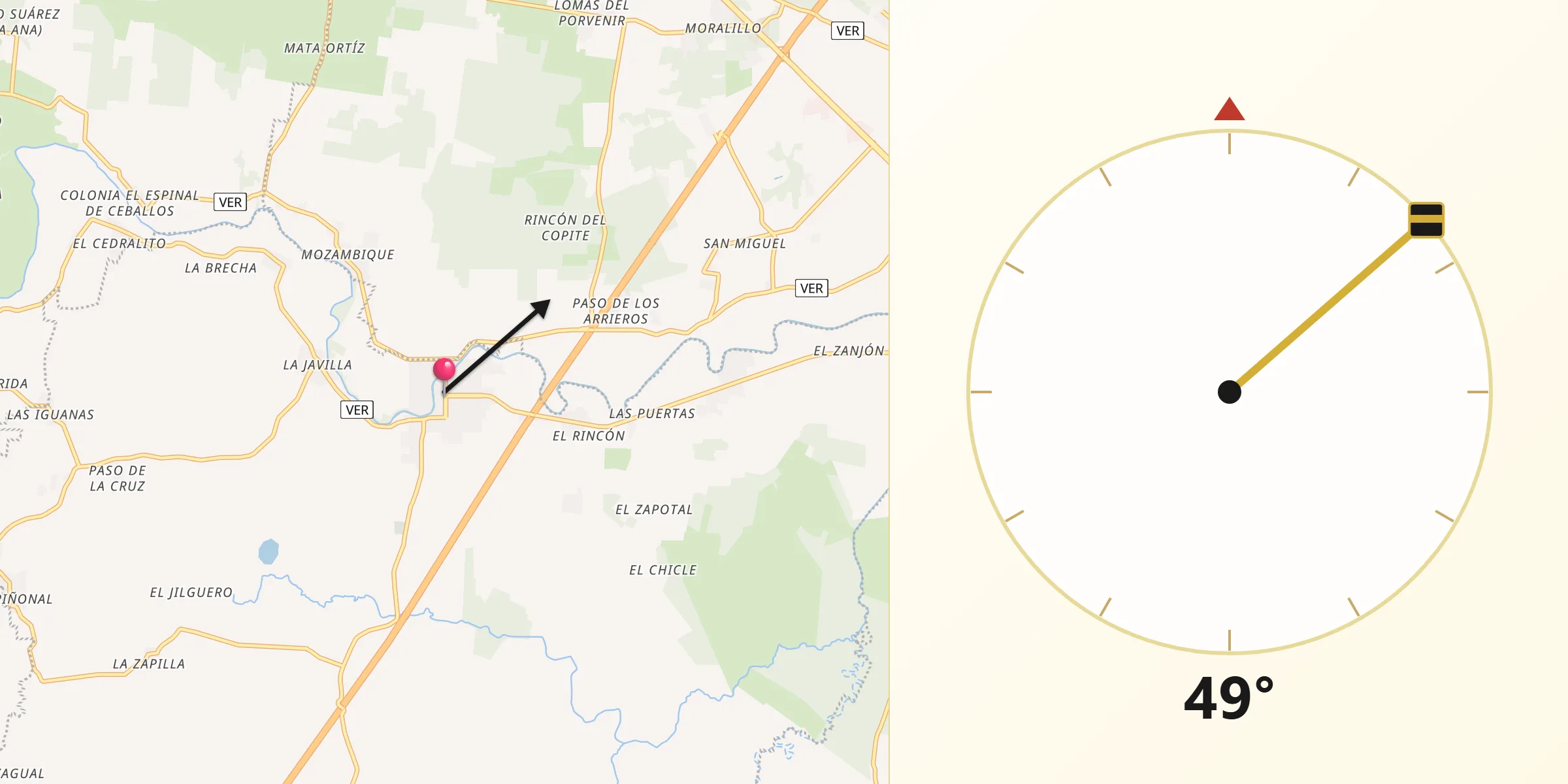 Dirección de la Qibla desde Jamapa