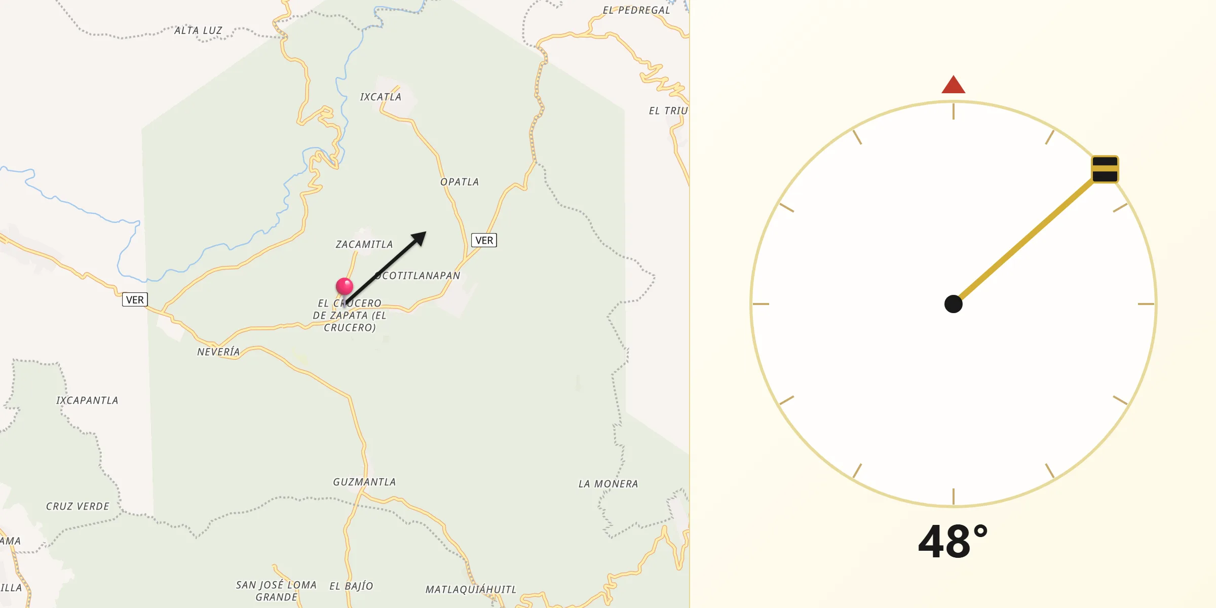 Dirección de la Qibla desde Ixhuatlán del Café