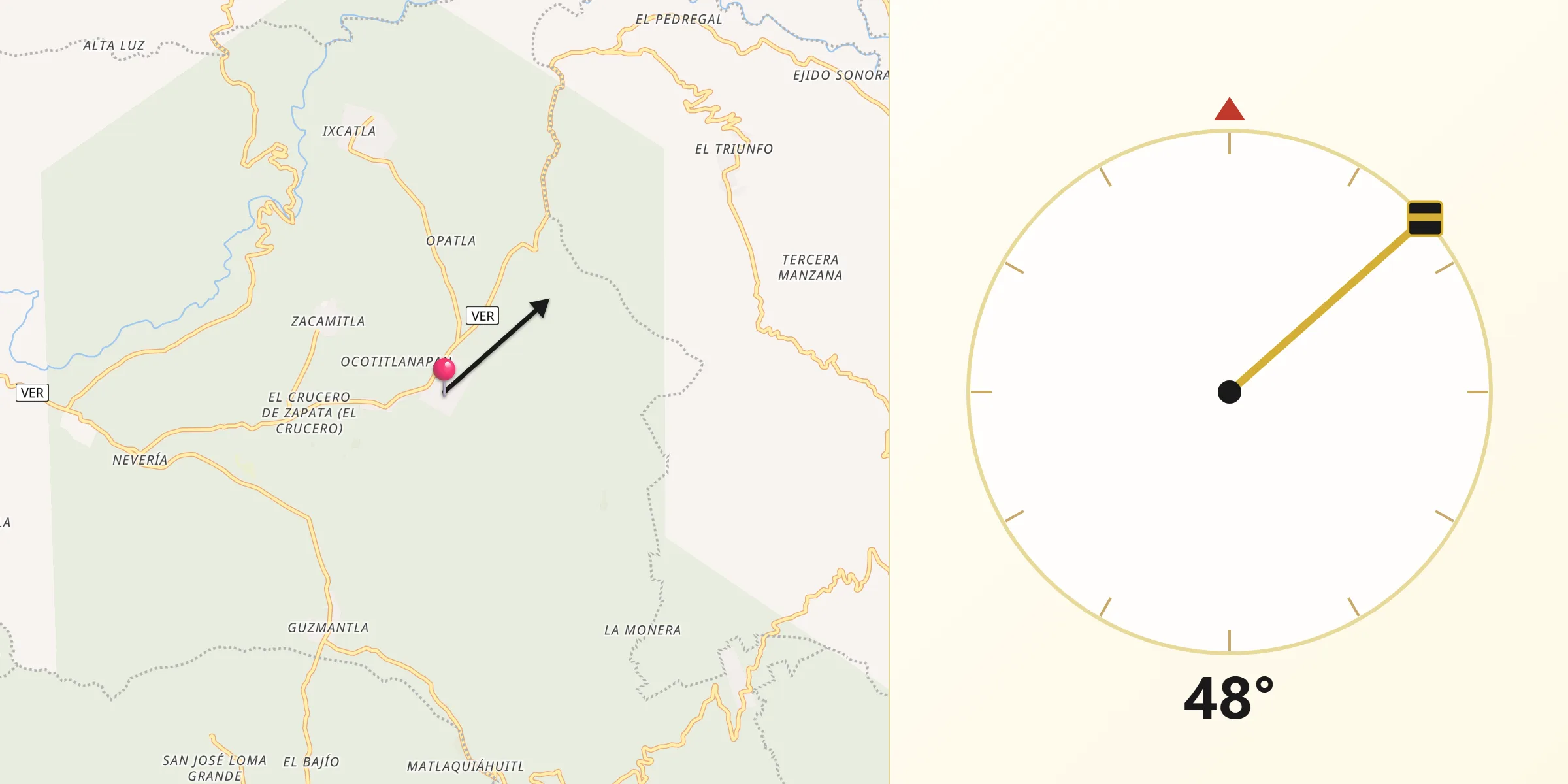 Dirección de la Qibla desde Ocotitlán
