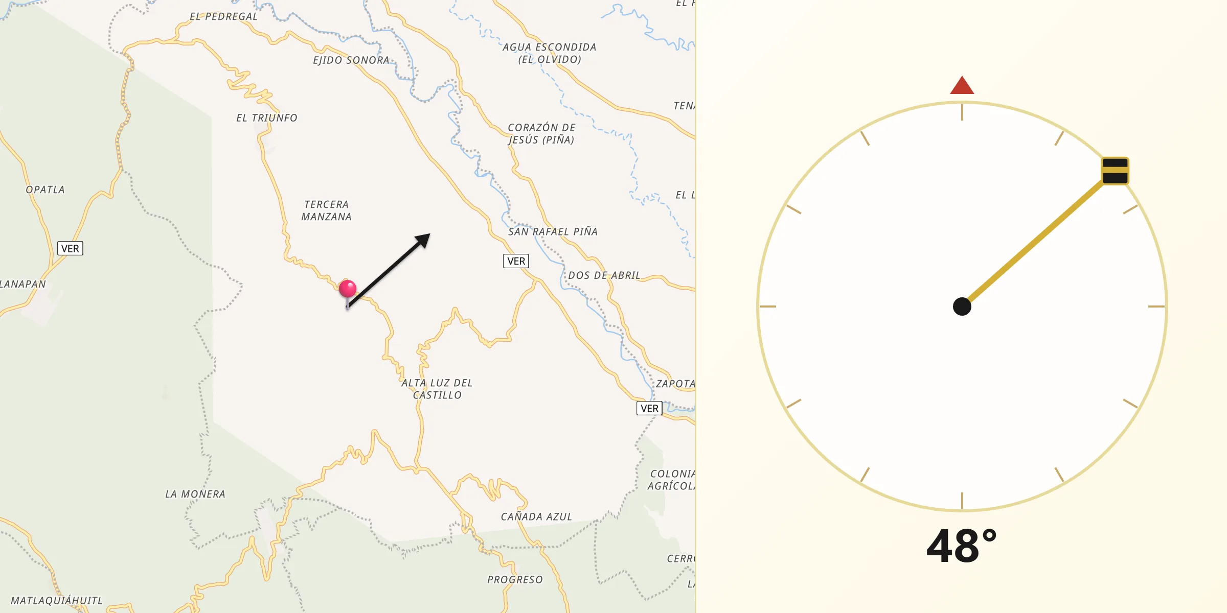 Dirección de la Qibla desde Buena Vista