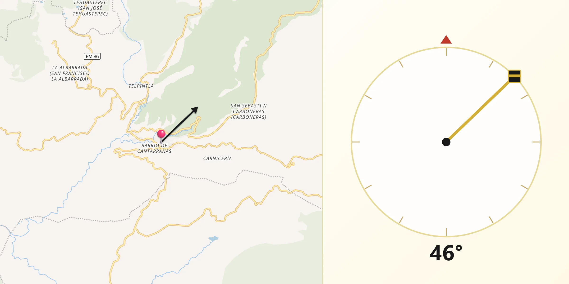 Dirección de la Qibla desde Temascaltepec de González