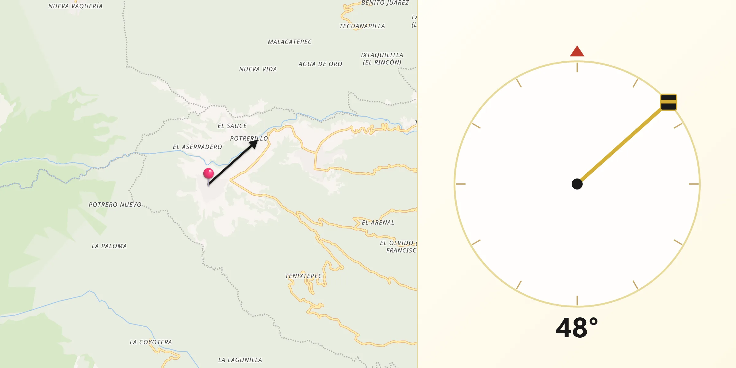 Dirección de la Qibla desde Cuiyachapa