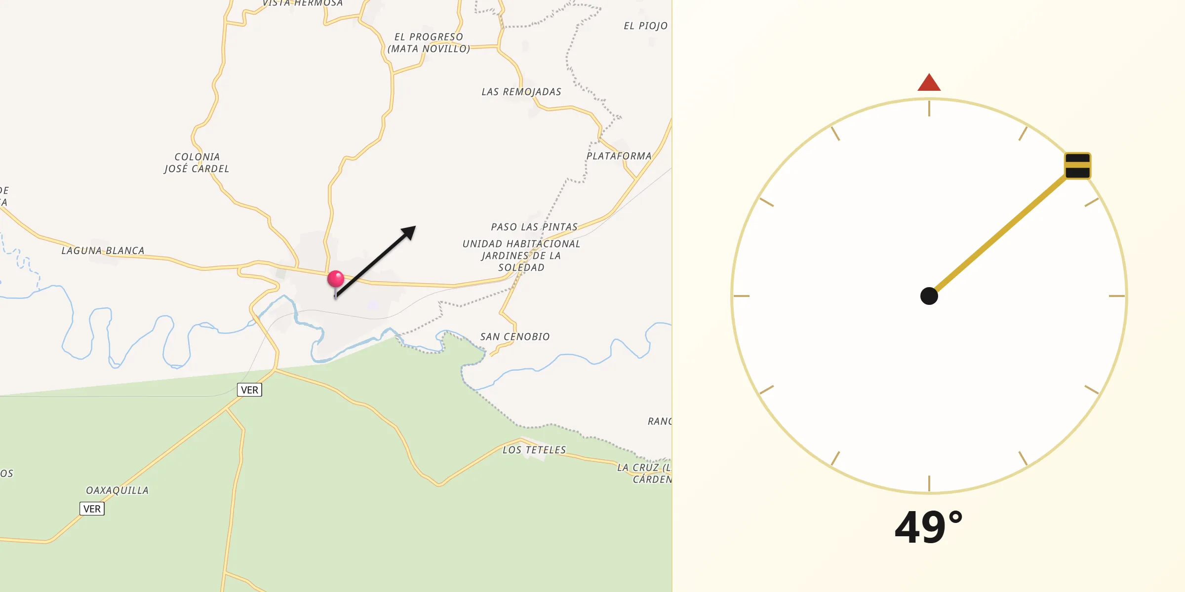 Dirección de la Qibla desde Soledad de Doblado