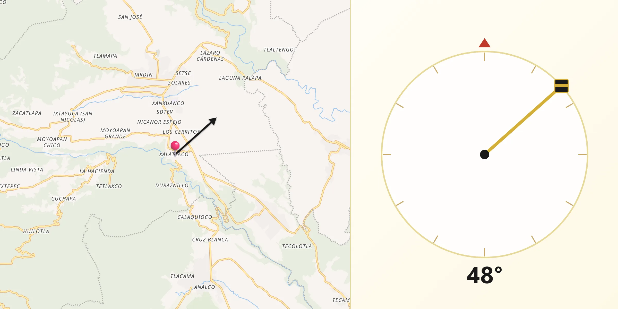 Dirección de la Qibla desde Xalatlaco
