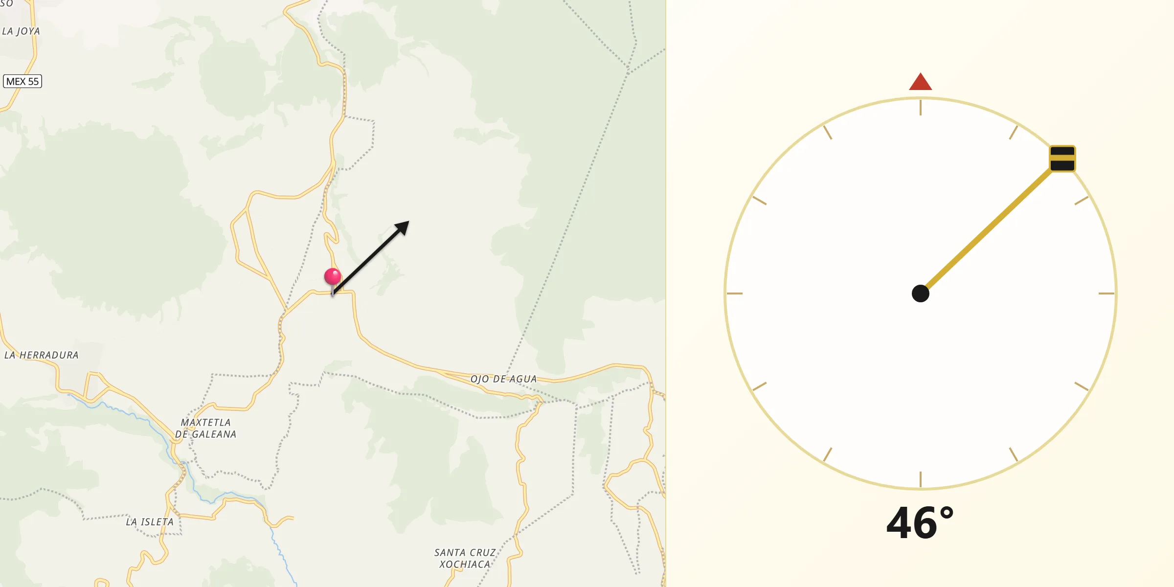 Dirección de la Qibla desde Joquicingo