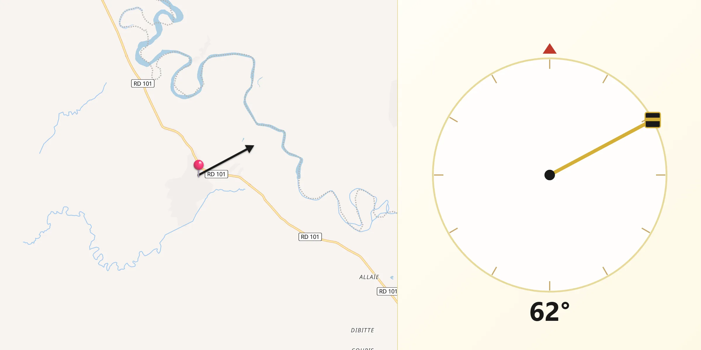 Direction vers la Qibla depuis Verrettes