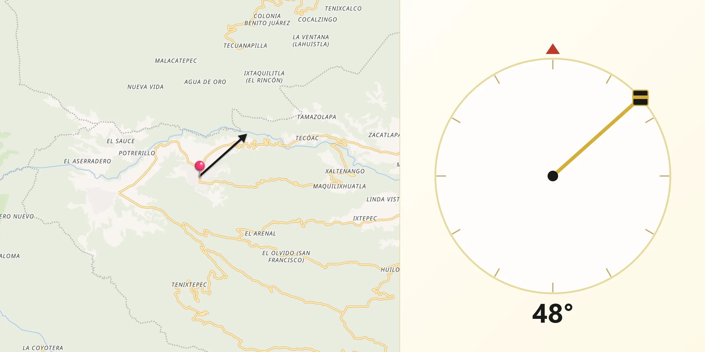 Dirección de la Qibla desde Teteltzingo