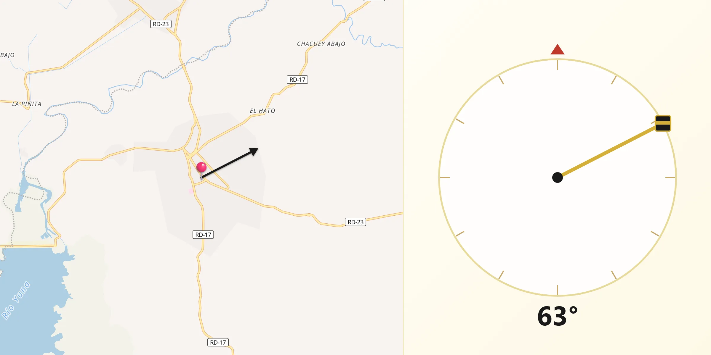 Dirección de la Qibla desde Cotuí