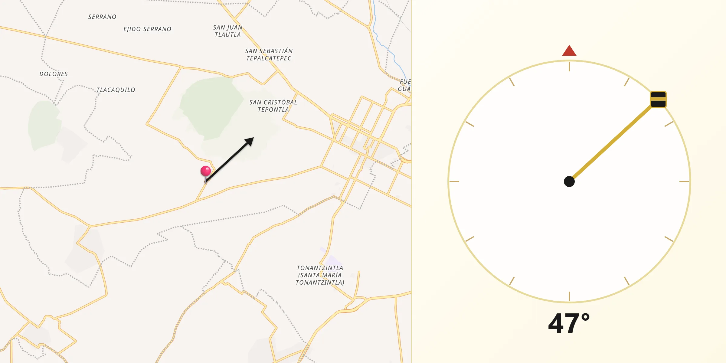 Dirección de la Qibla desde Zacapechpan