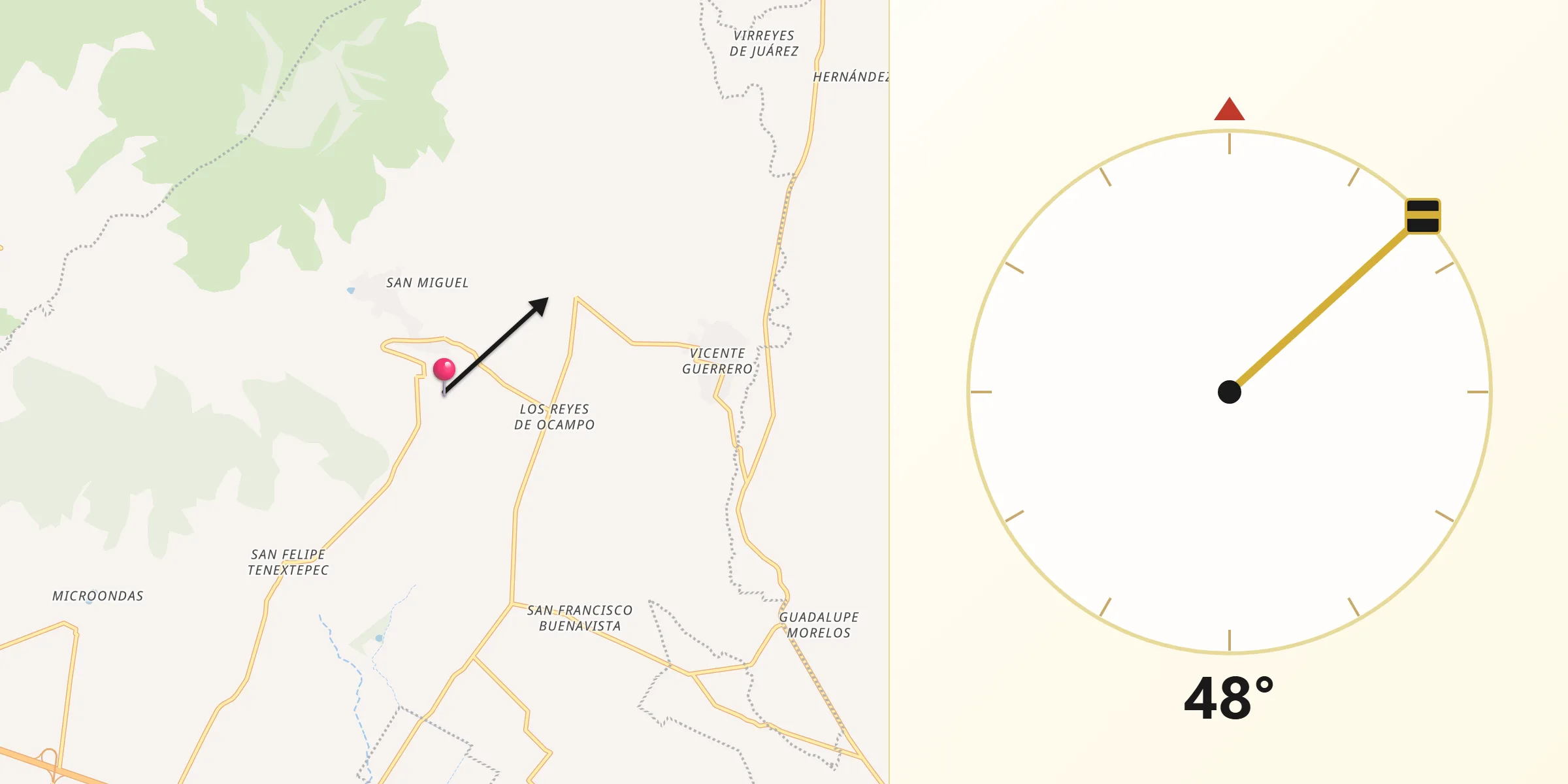 Dirección de la Qibla desde San Lorenzo Joya de Rodríguez