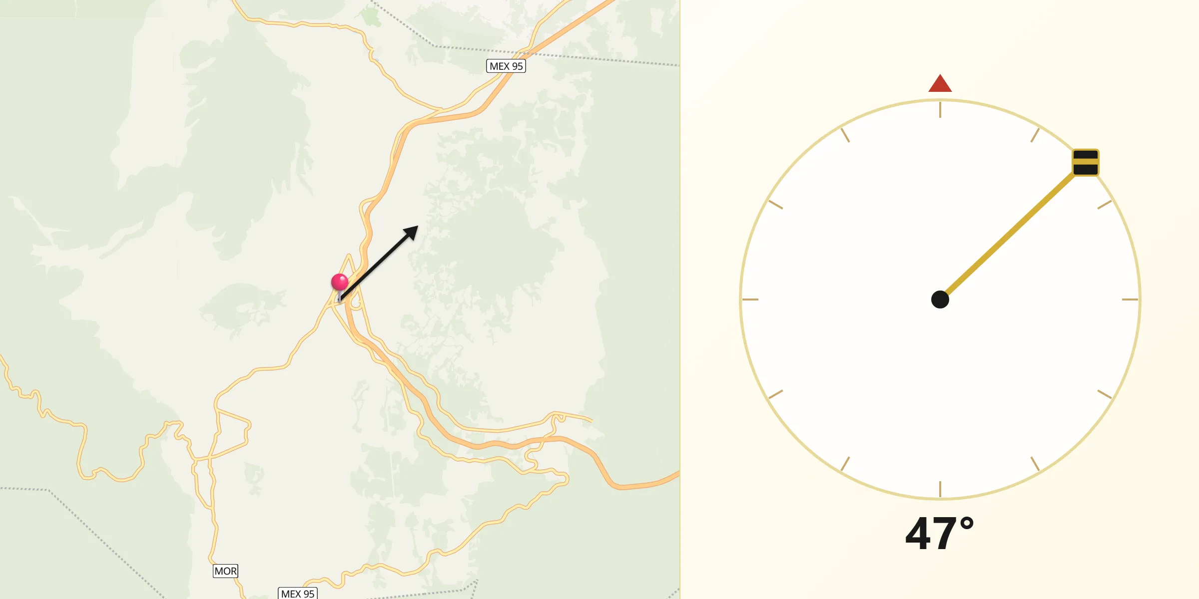 Dirección de la Qibla desde Tres Marías