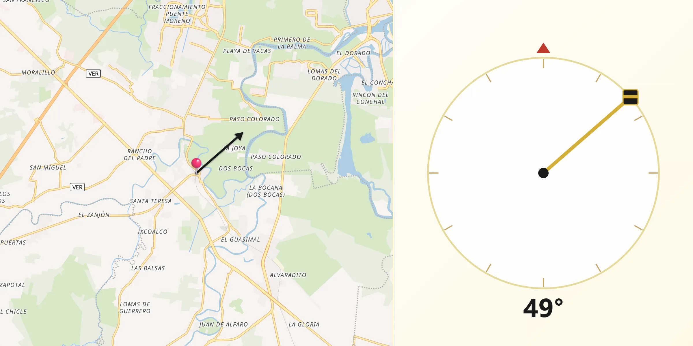 Dirección de la Qibla desde Medellín de Bravo