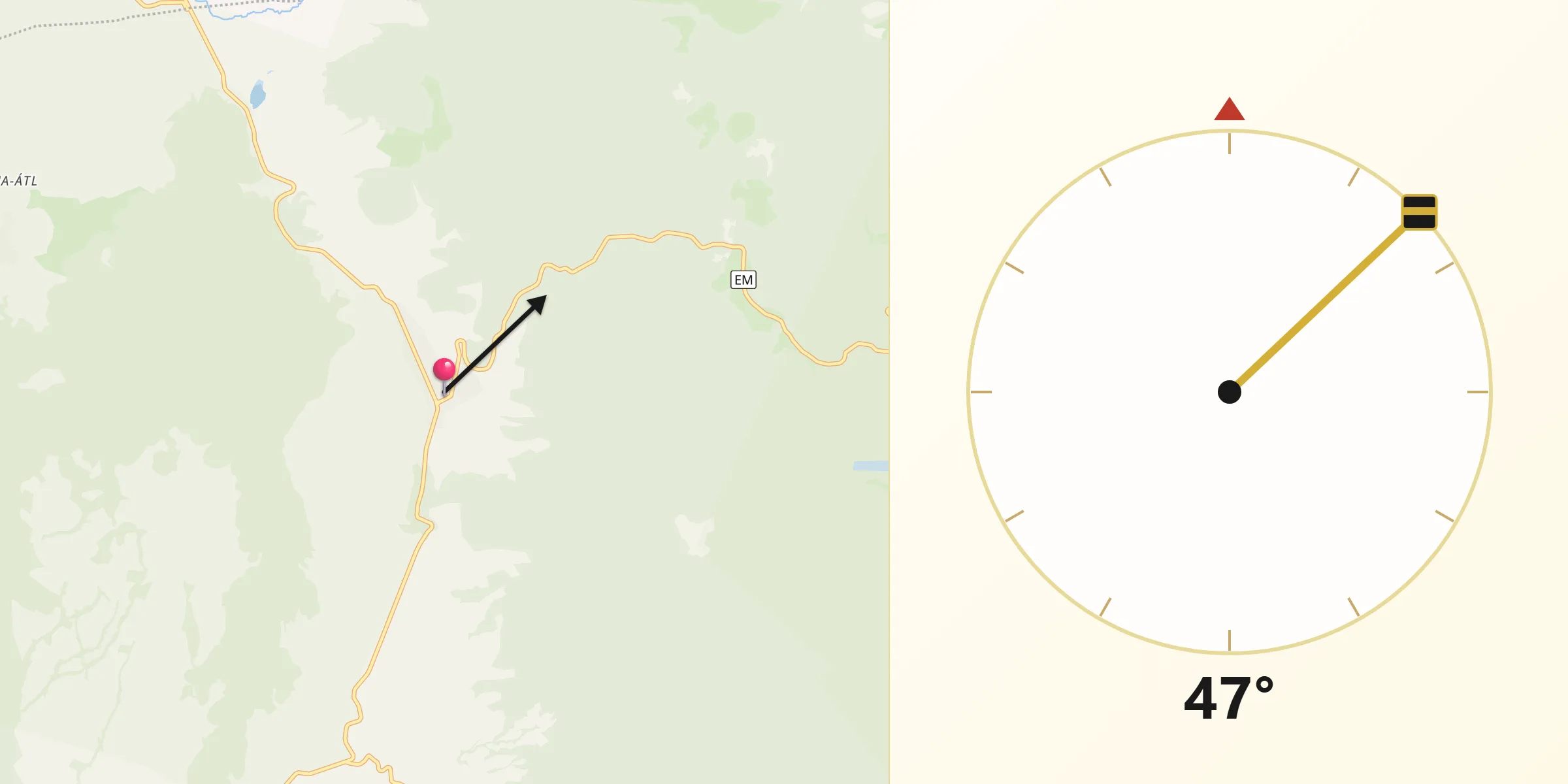 Dirección de la Qibla desde Santa Martha