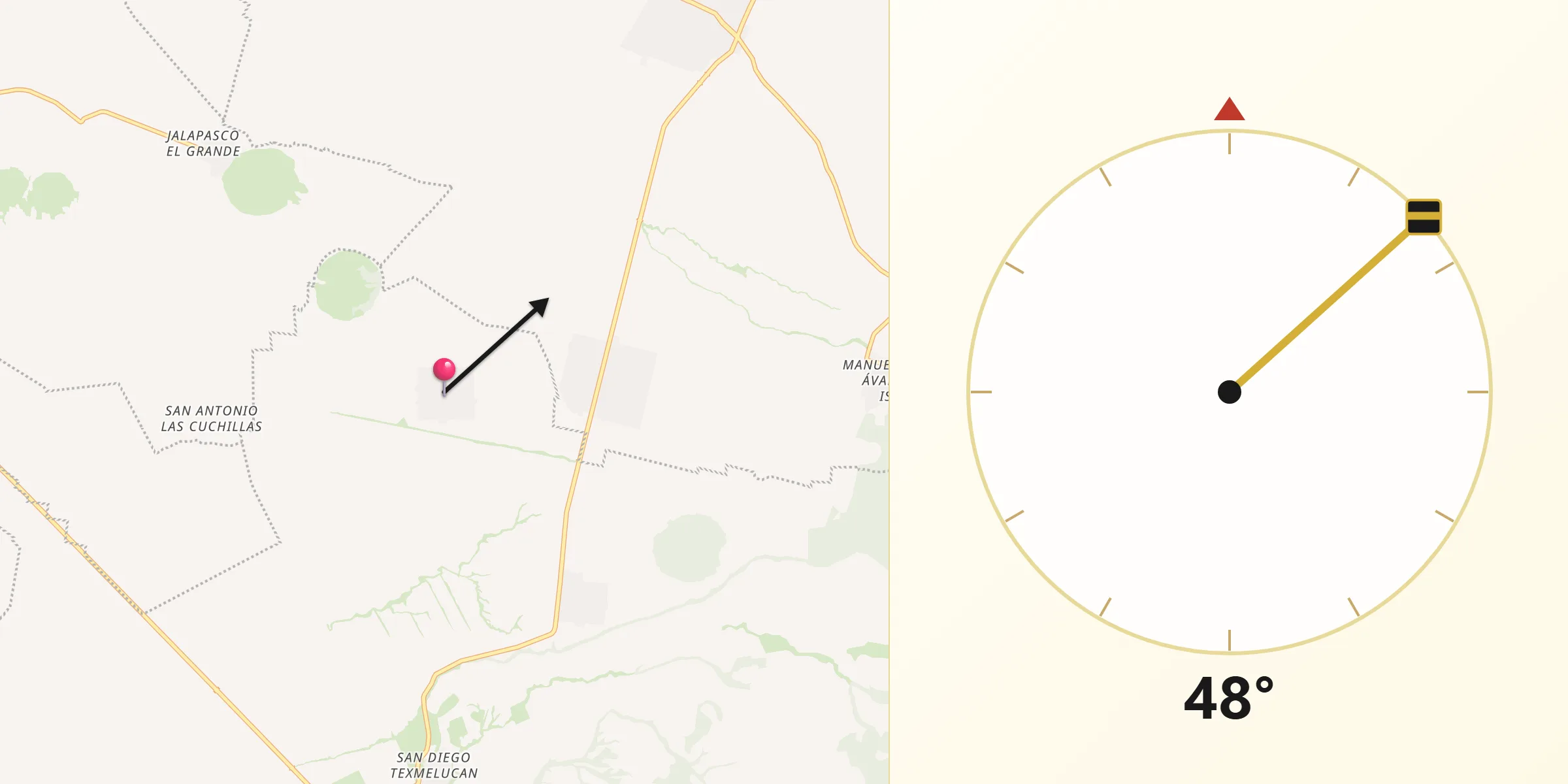 Dirección de la Qibla desde San Miguel Ocotenco