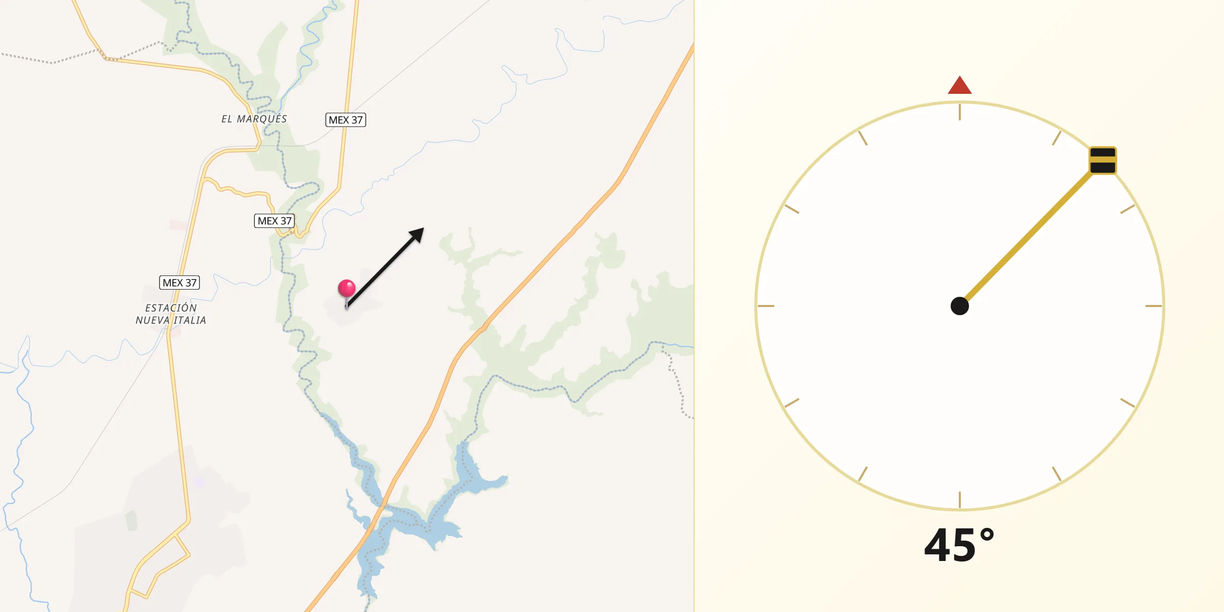 Dirección de la Qibla desde El Guaco