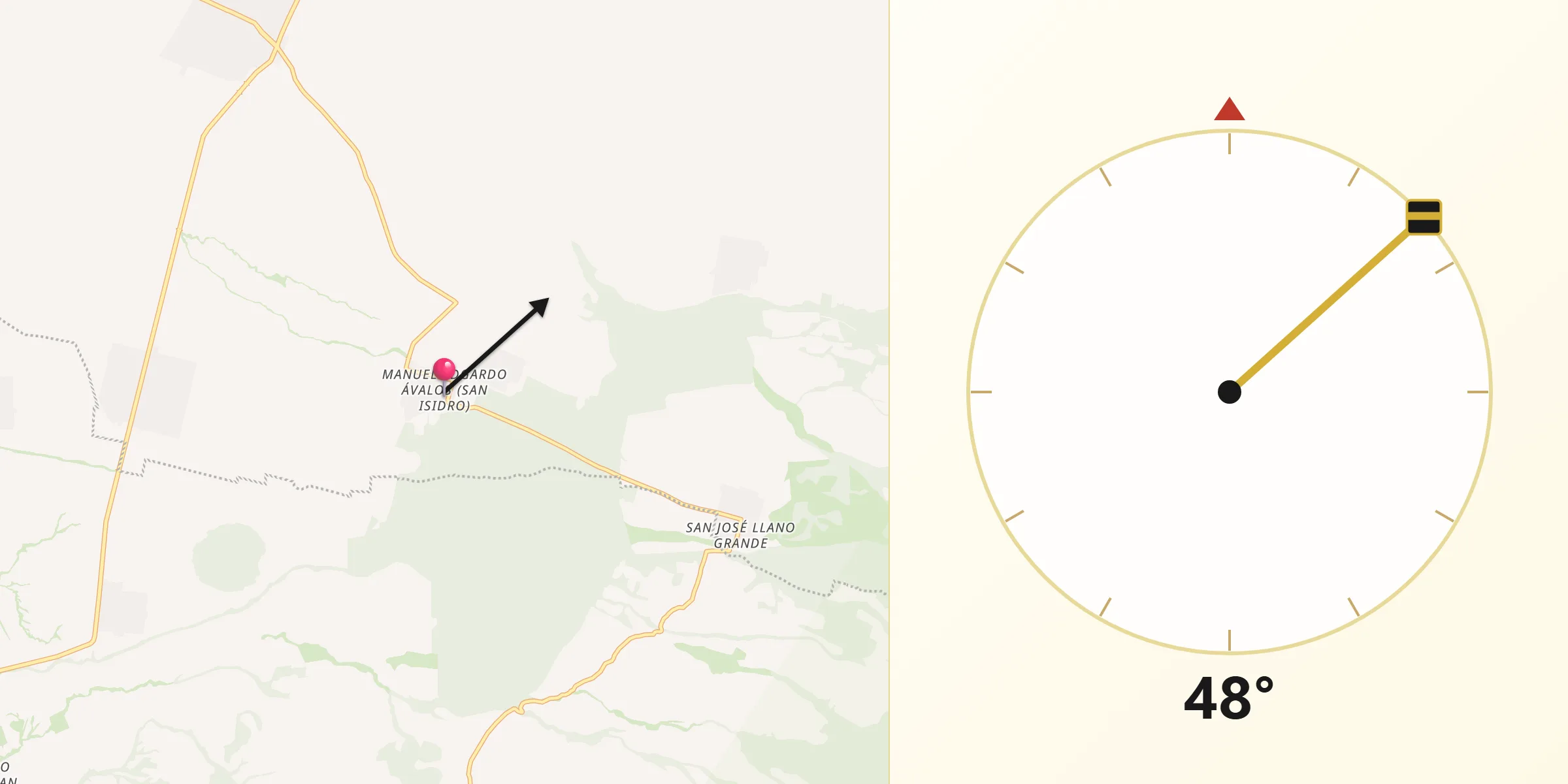 Dirección de la Qibla desde Manuel Edgardo Ávalos (San Isidro)
