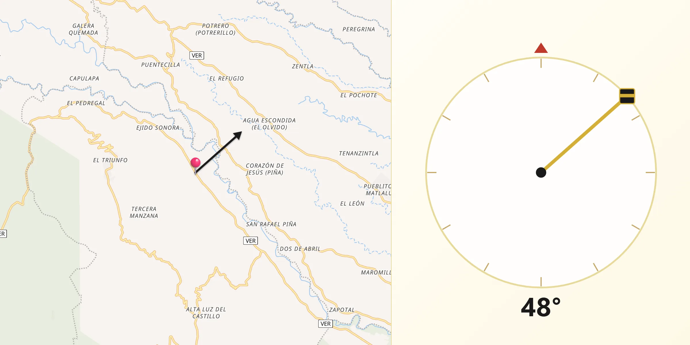 Dirección de la Qibla desde Tepatlaxco