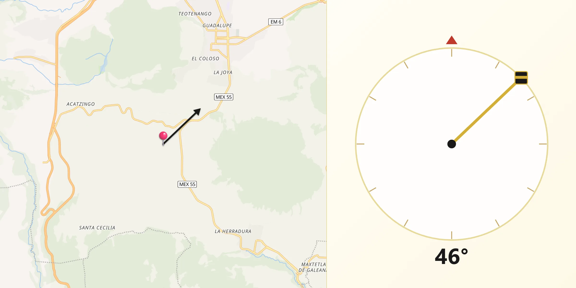 Dirección de la Qibla desde San Bartolomé Atlatlahuca