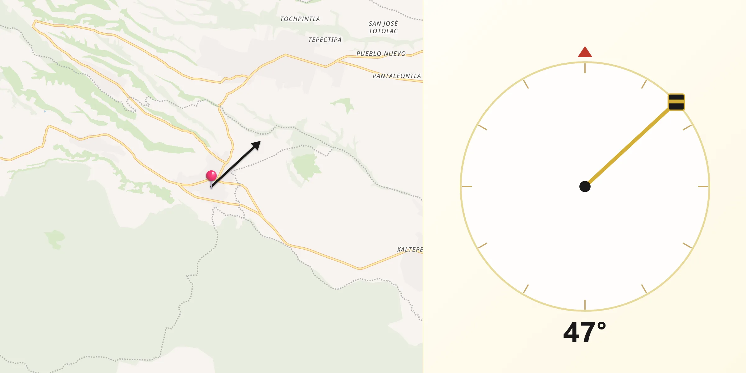 Dirección de la Qibla desde San Nicolás de los Ranchos