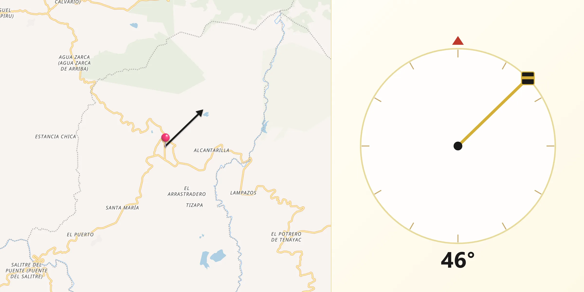 Dirección de la Qibla desde Zacazonapan