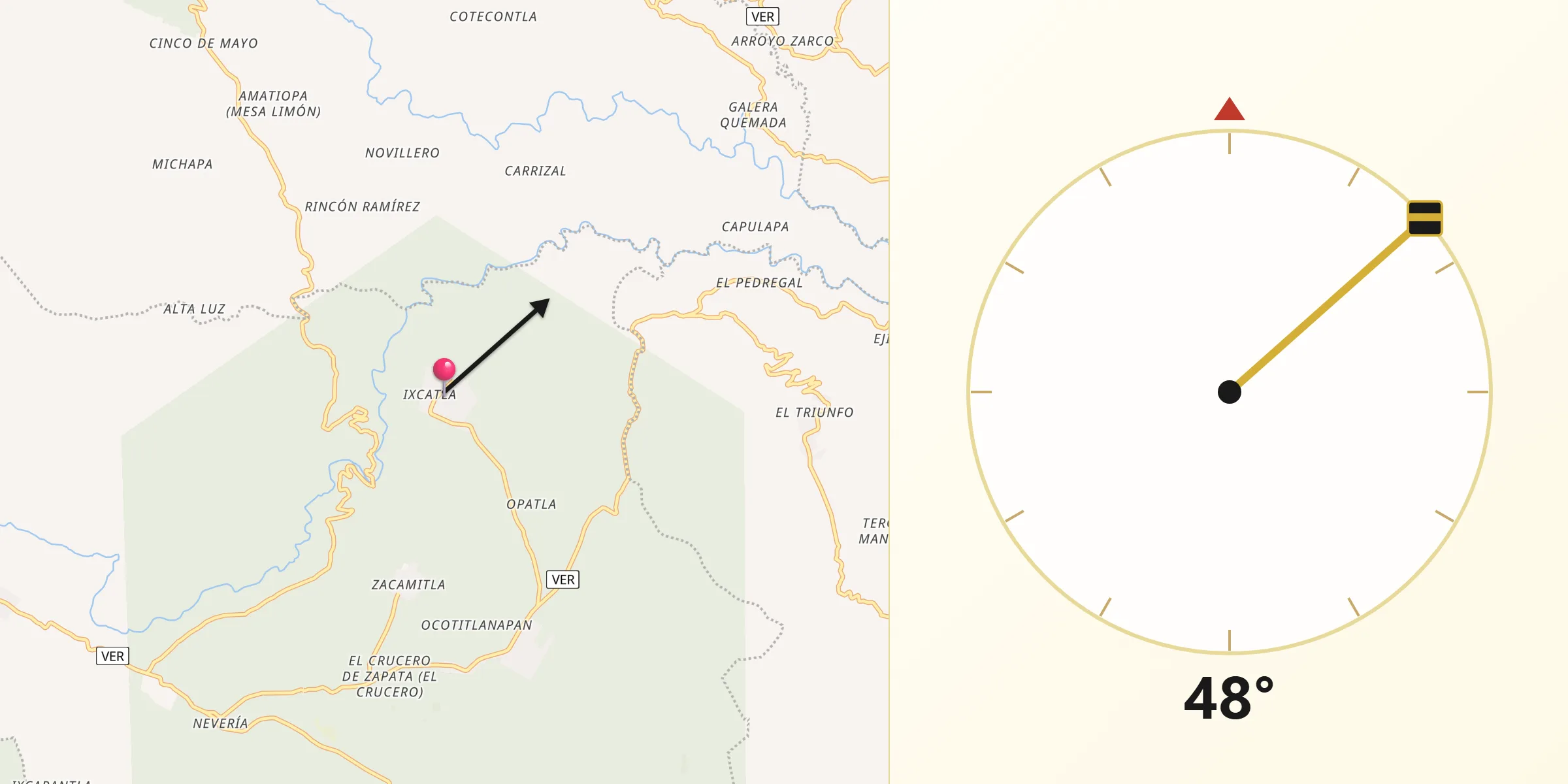 Dirección de la Qibla desde Ixcatla