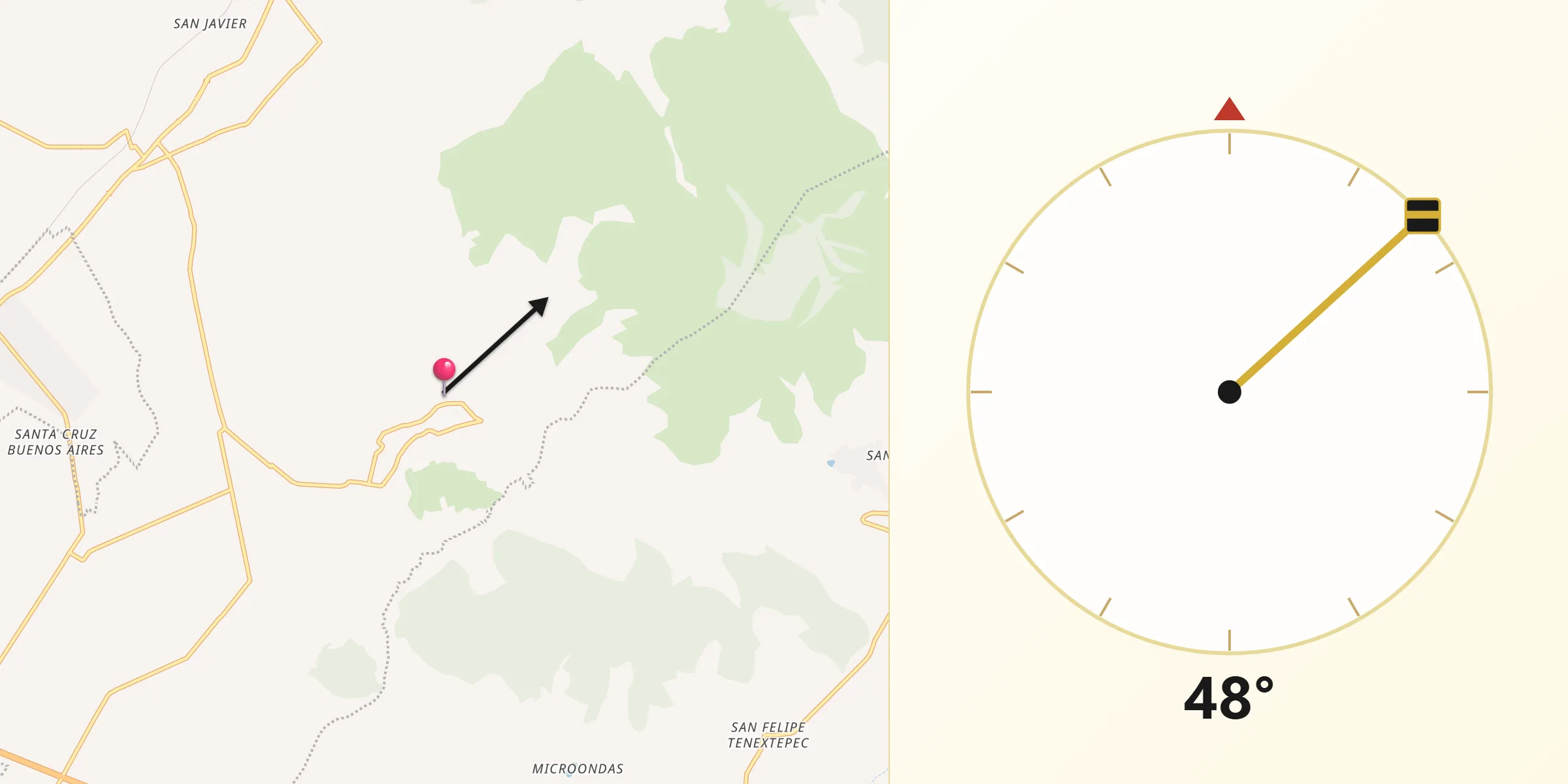 Dirección de la Qibla desde Tlacamilco