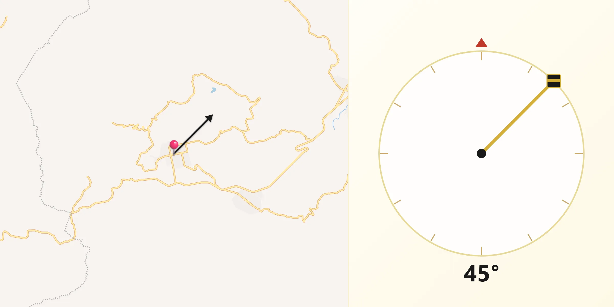 Dirección de la Qibla desde El Cahulote de Santa Ana