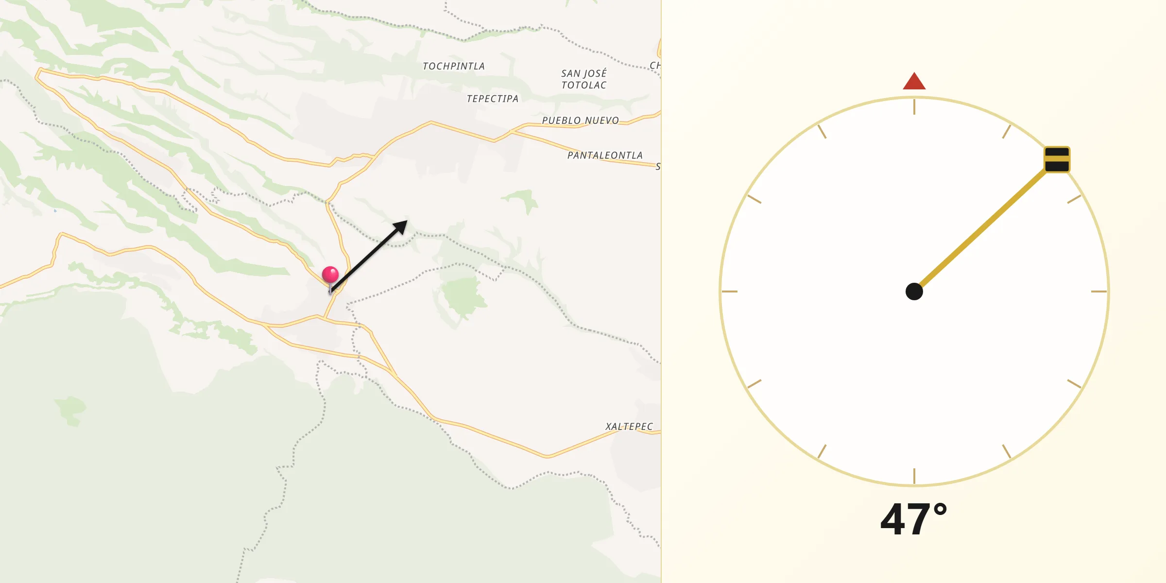 Dirección de la Qibla desde San Pedro Yancuitlalpan