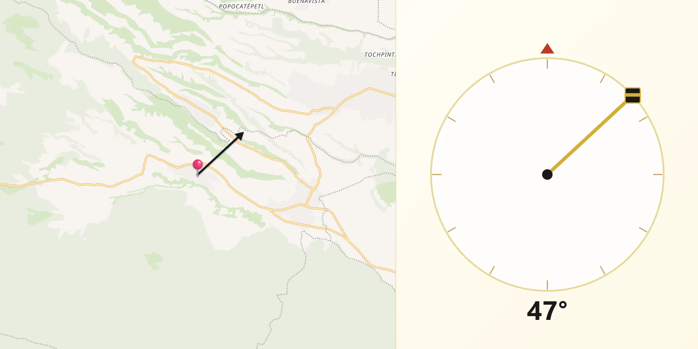 Dirección de la Qibla desde Xalitzintla