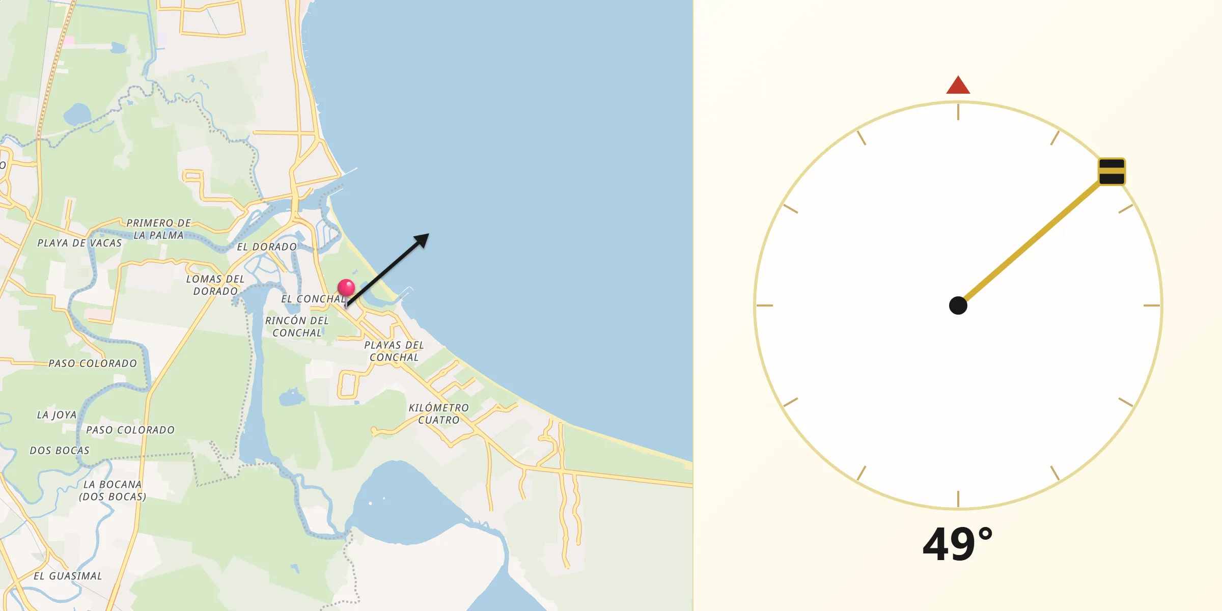 Dirección de la Qibla desde Playa de la Libertad