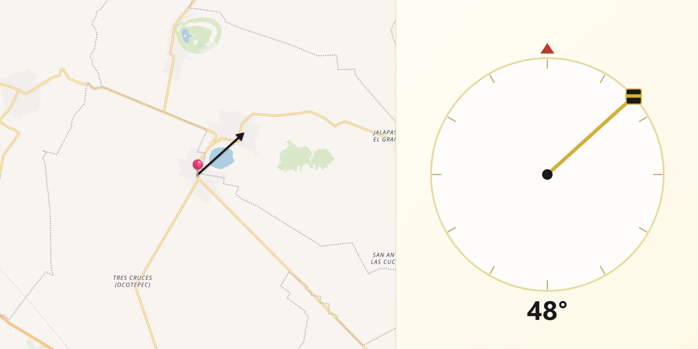 Dirección de la Qibla desde San Juan Atenco