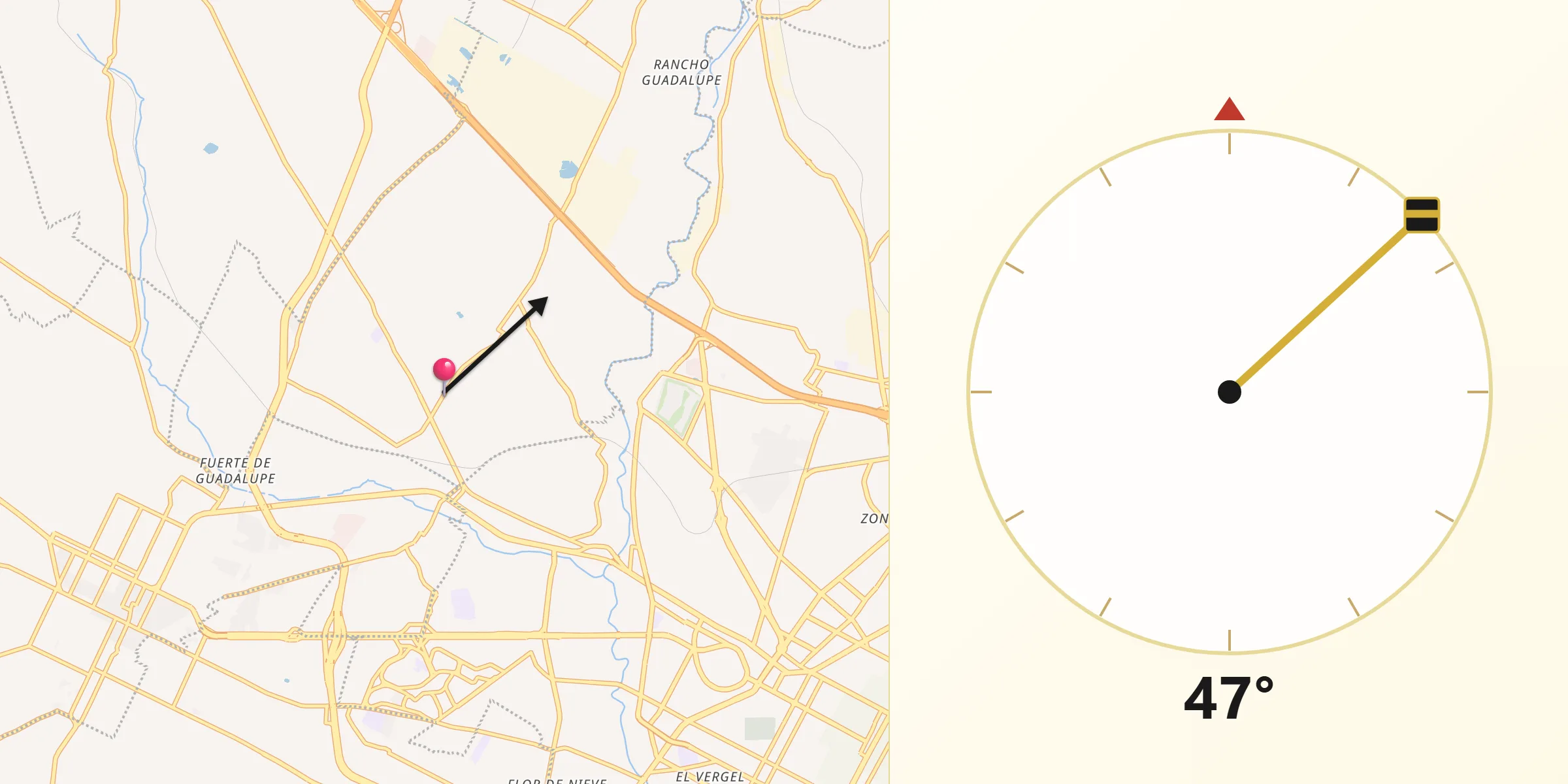 Dirección de la Qibla desde La Trinidad Chautenco