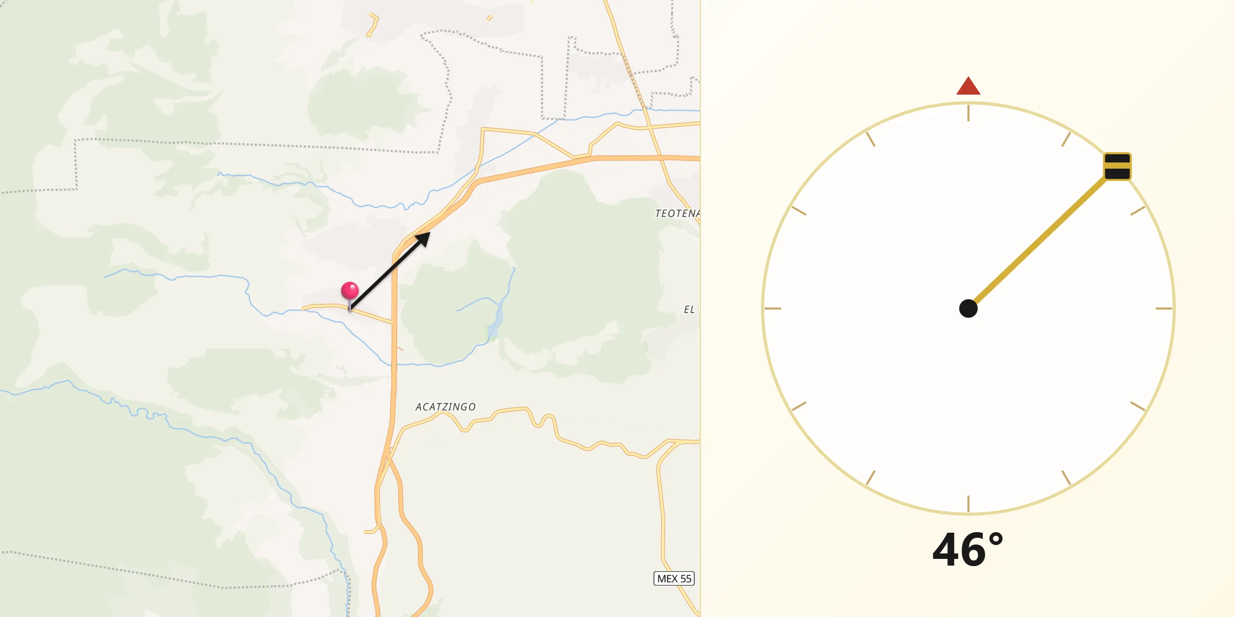 Dirección de la Qibla desde Santa Cruz Pueblo Nuevo