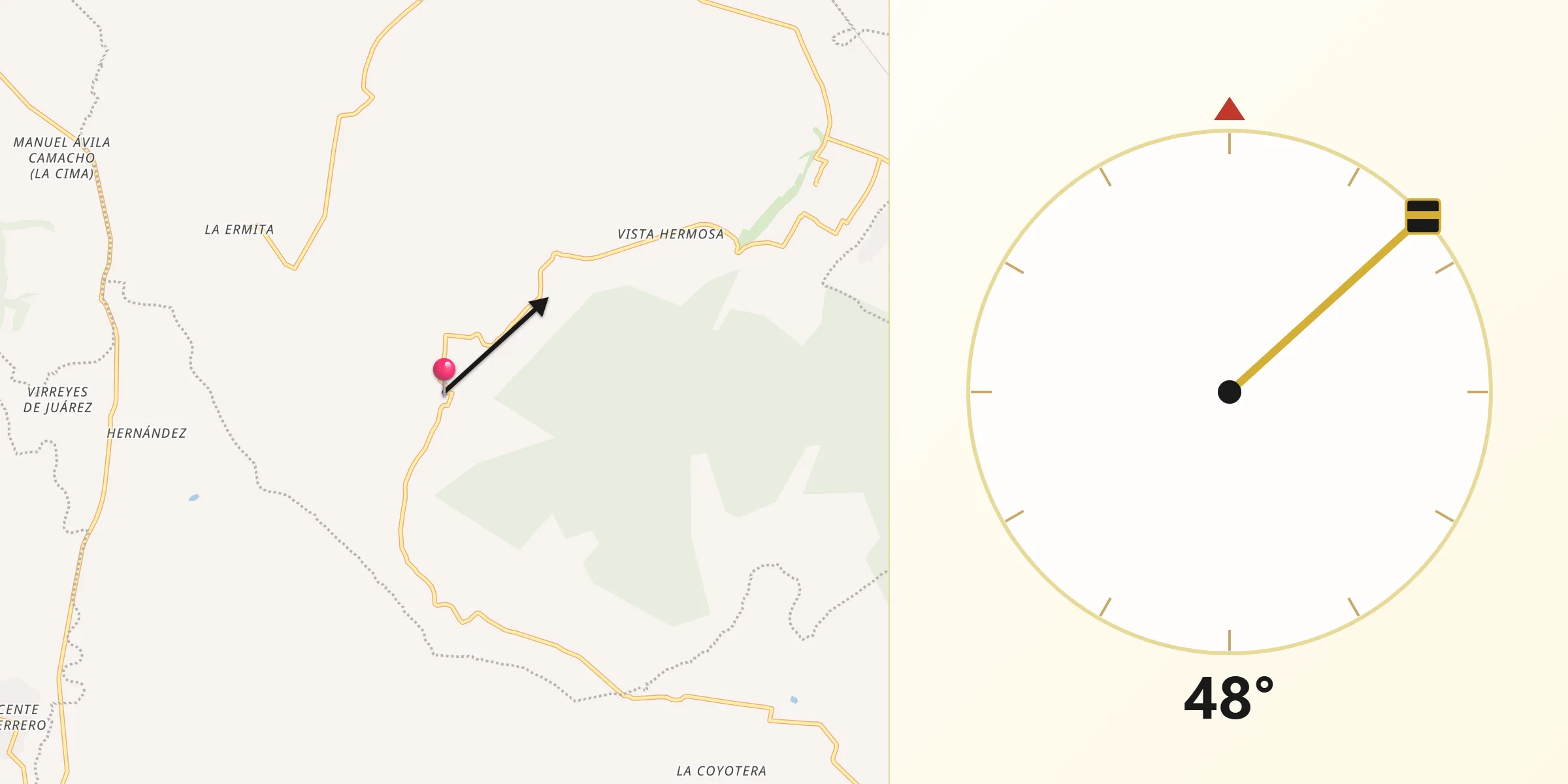 Dirección de la Qibla desde San Mateo Soltepec
